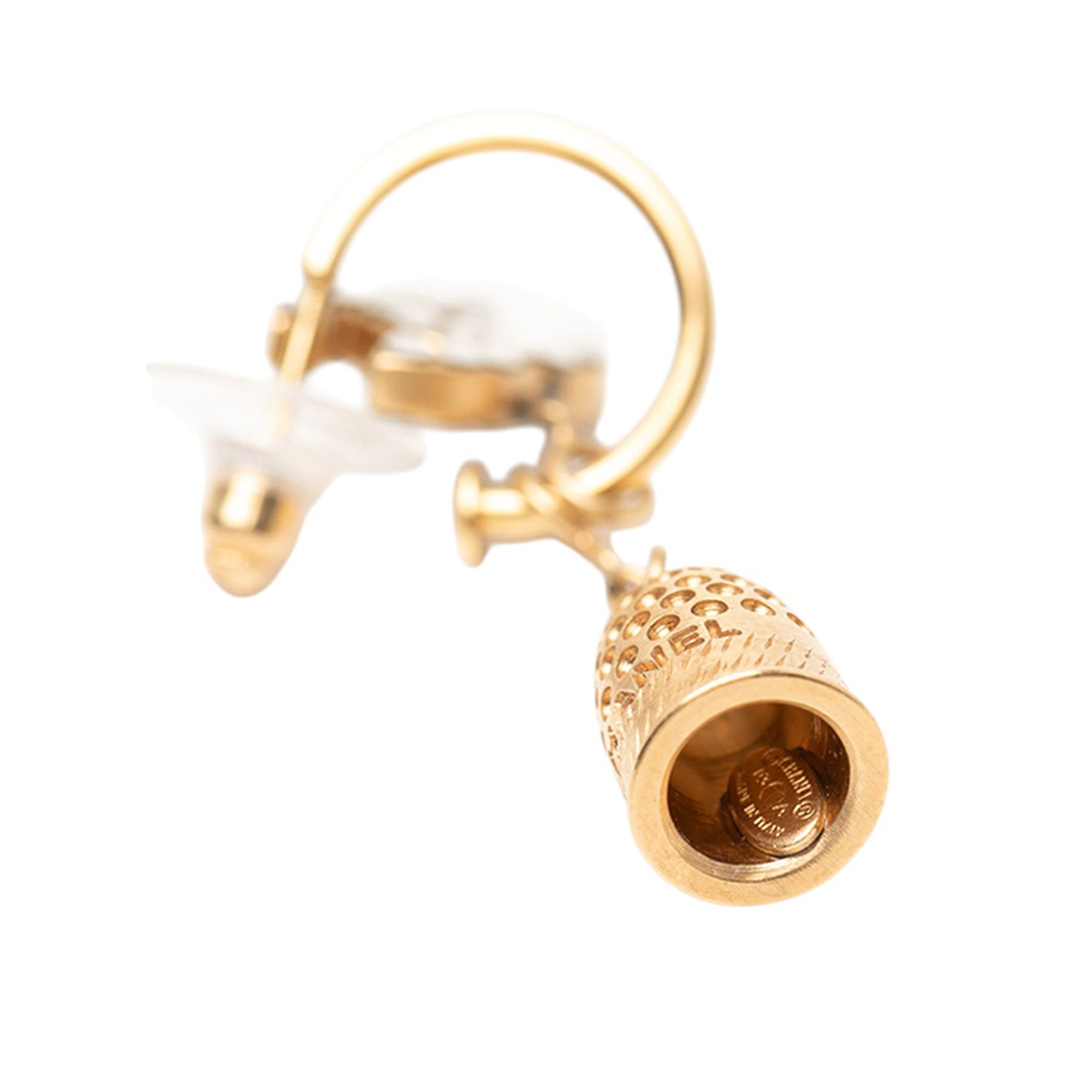 Chanel Chanel Gold Plated Enamel CC Bell Drop Push Back Earrings Size ONE SIZE - 3 Thumbnail