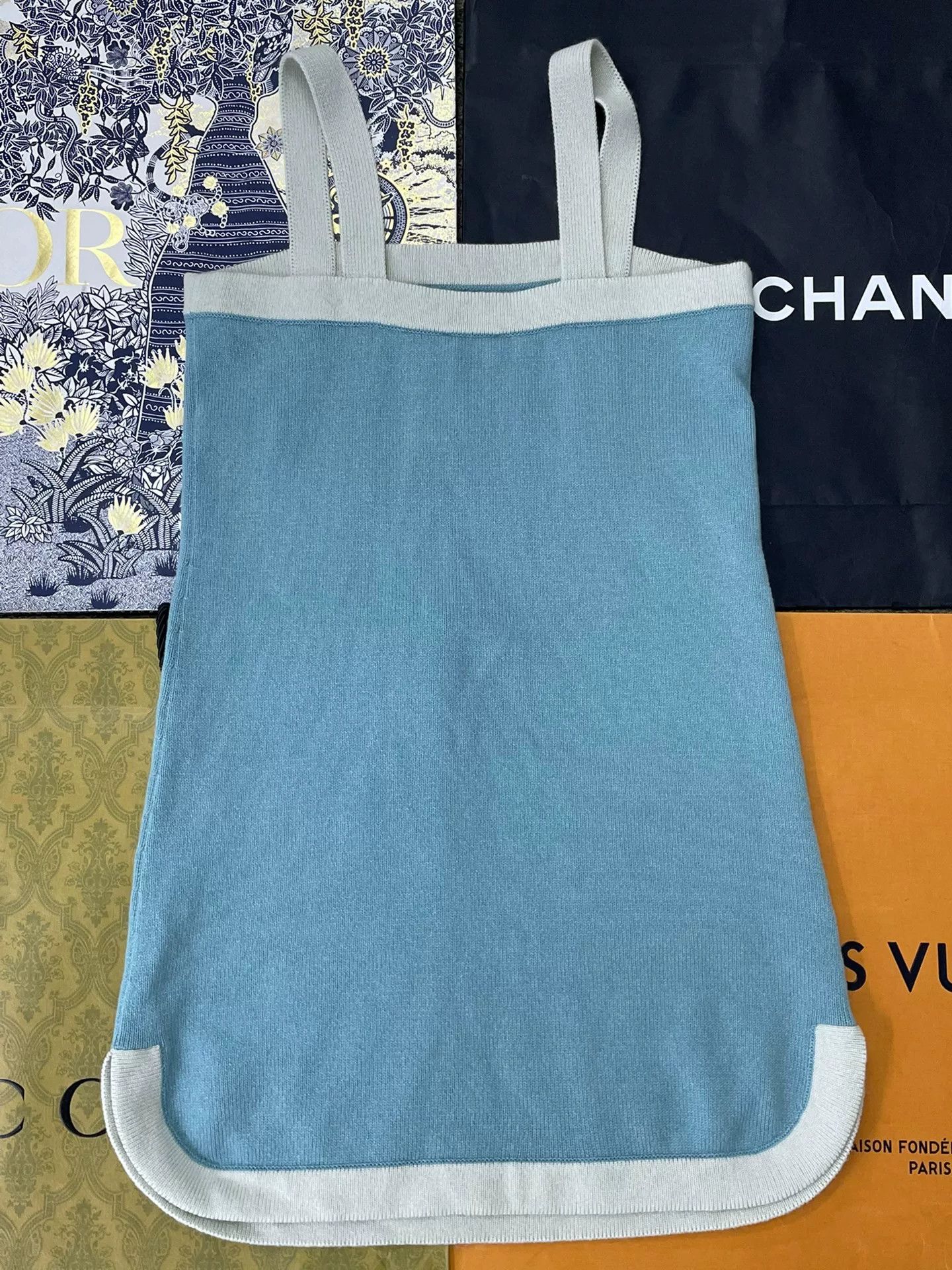 Chanel 25A Blue Colorblock Sling Dress