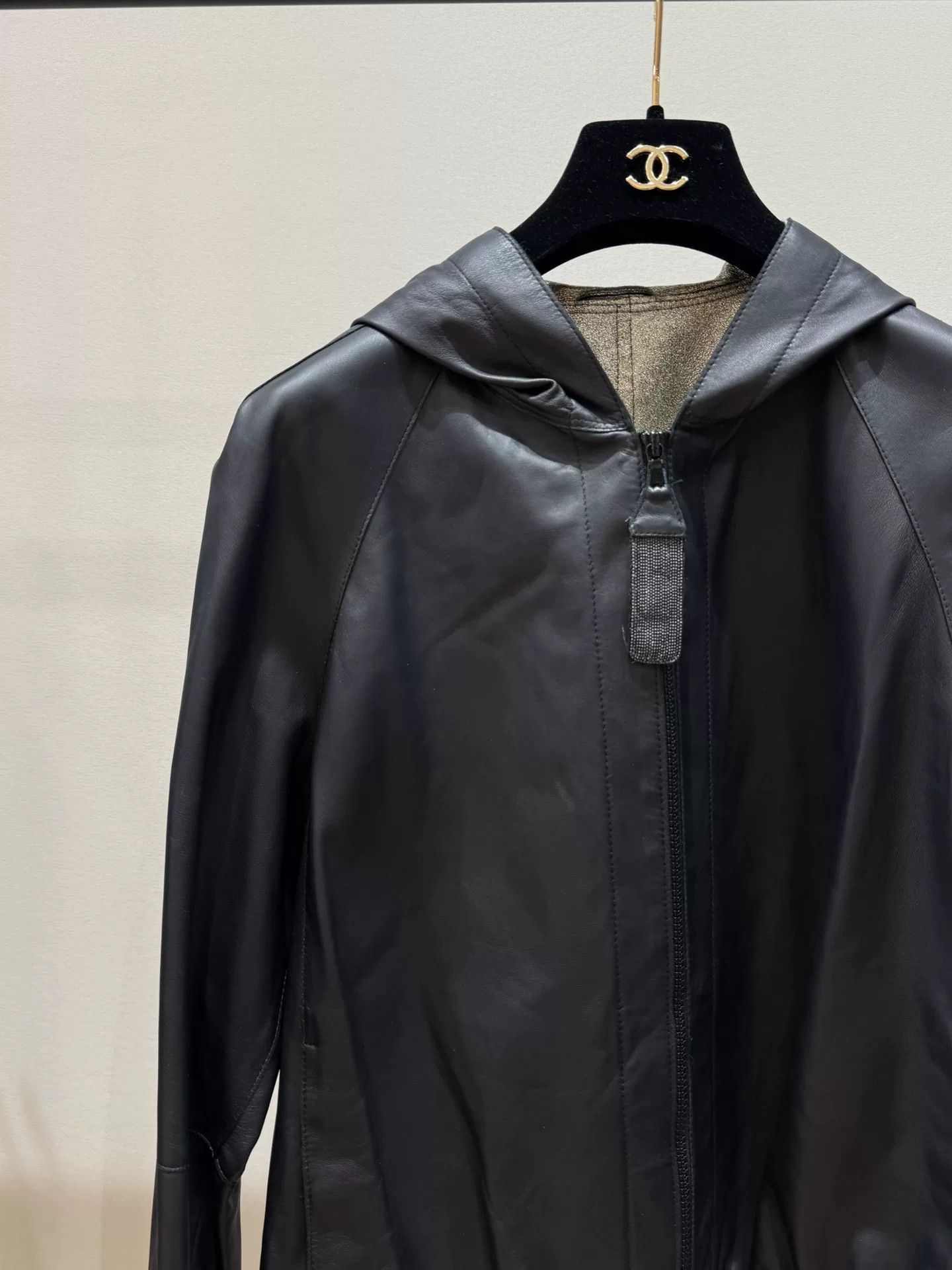 Brunello Cucinelli Brunello Cucinelli Black Leather Hooded Jacket Size US S / EU 44-46 / 1 - 2 Thumbnail