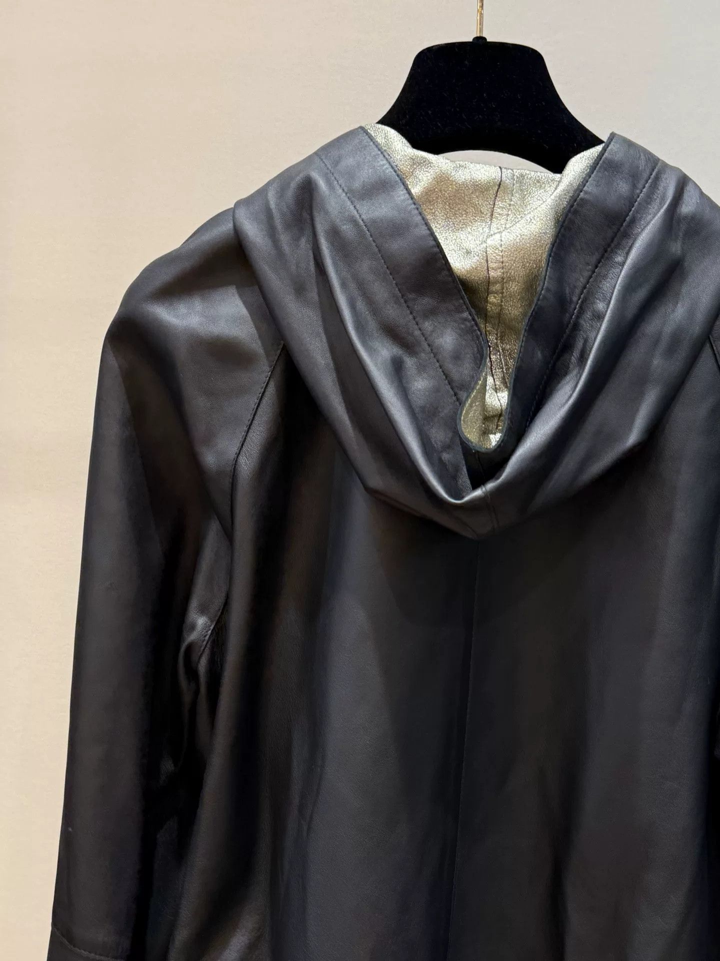 Brunello Cucinelli Brunello Cucinelli Black Leather Hooded Jacket Size US S / EU 44-46 / 1 - 6 Thumbnail
