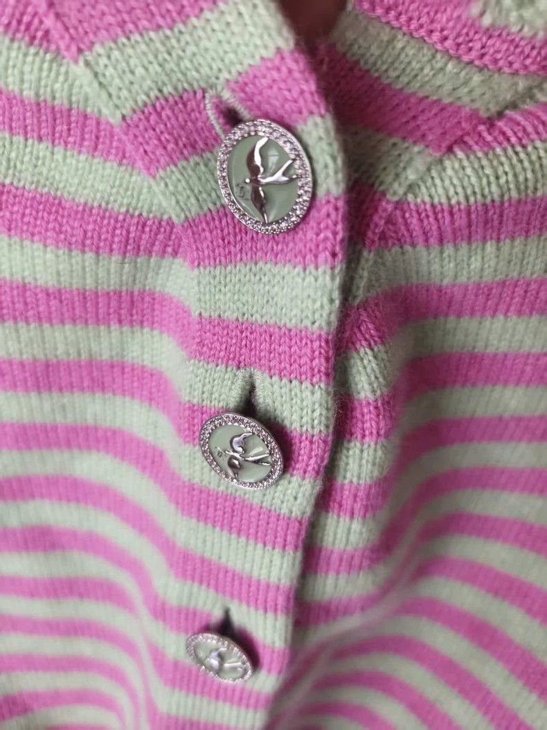 Chanel Chanel Pink Green Striped Cardigan Size US S / EU 44-46 / 1 - 3 Thumbnail