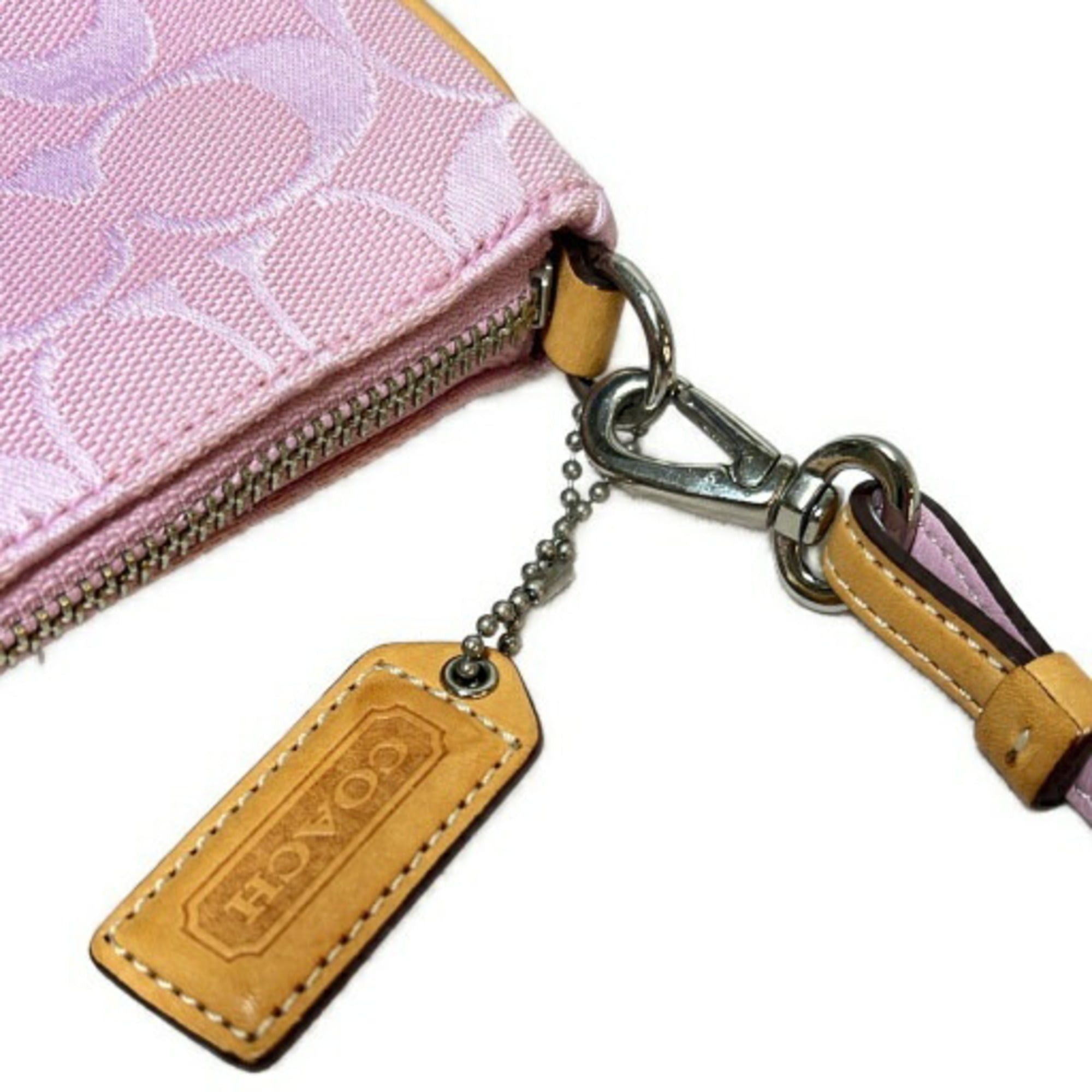 COACH Shoulder Bag Pouch Signature Leather Canvas Pink 6094 