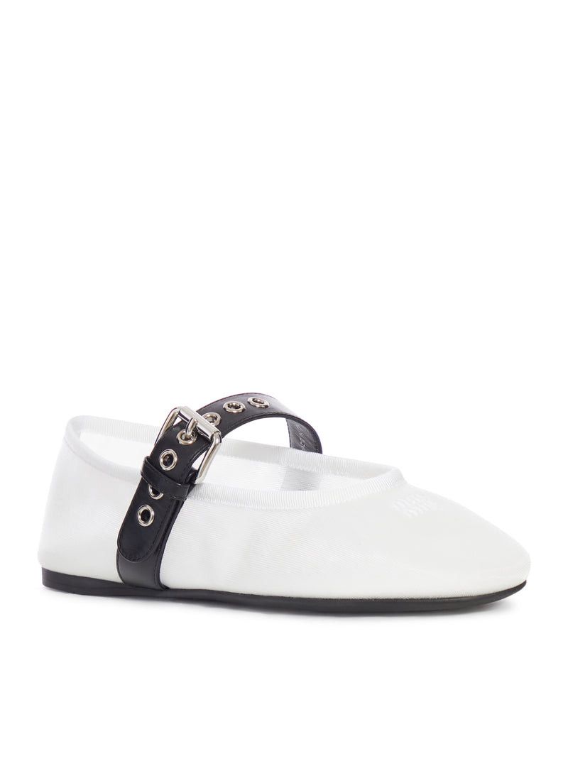 Miu Miu MESH BALLERINAS WITH CONTRASTING LEATHER BUCKLE Size US 6.5 / IT 36.5 - 2 Thumbnail