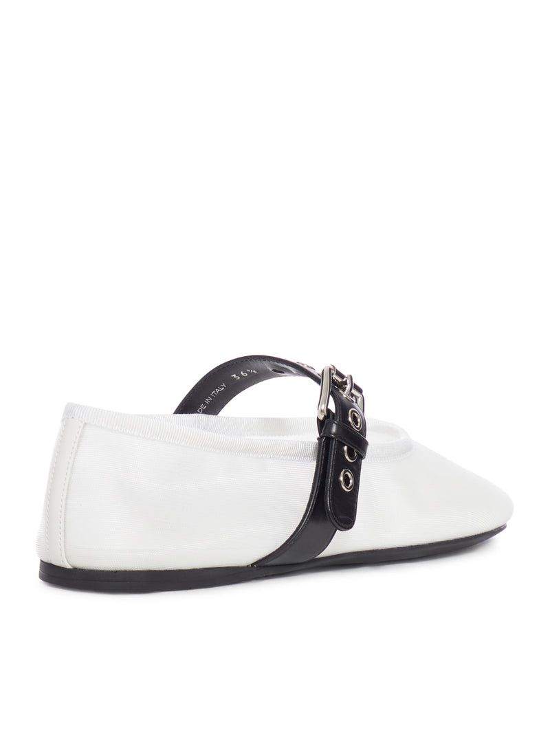 Miu Miu MESH BALLERINAS WITH CONTRASTING LEATHER BUCKLE Size US 7.5 / IT 37.5 - 3 Thumbnail