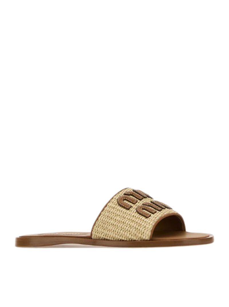 Miu Miu RAFFIA AND LEATHER SLIPPERS Size US 7 / IT 37 - 2 Thumbnail