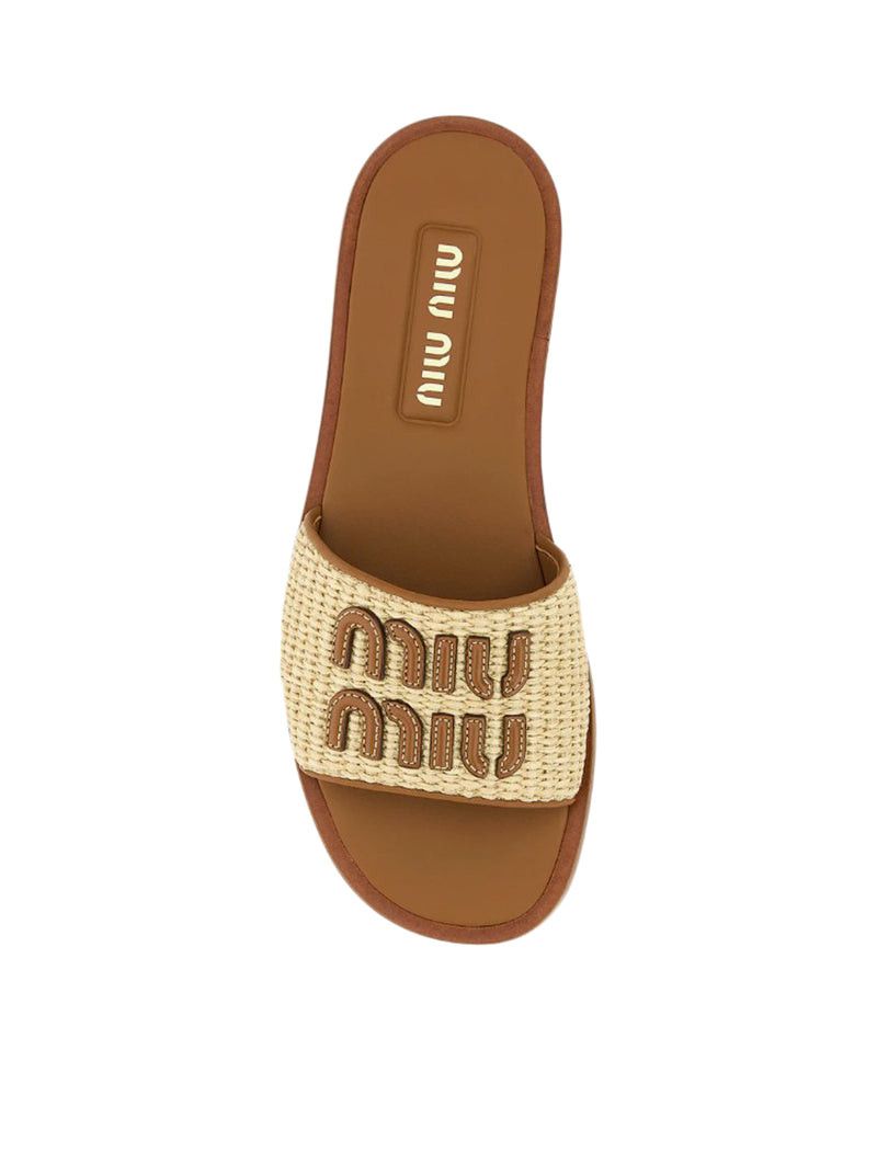 Miu Miu RAFFIA AND LEATHER SLIPPERS Size US 7.5 / IT 37.5 - 4 Thumbnail