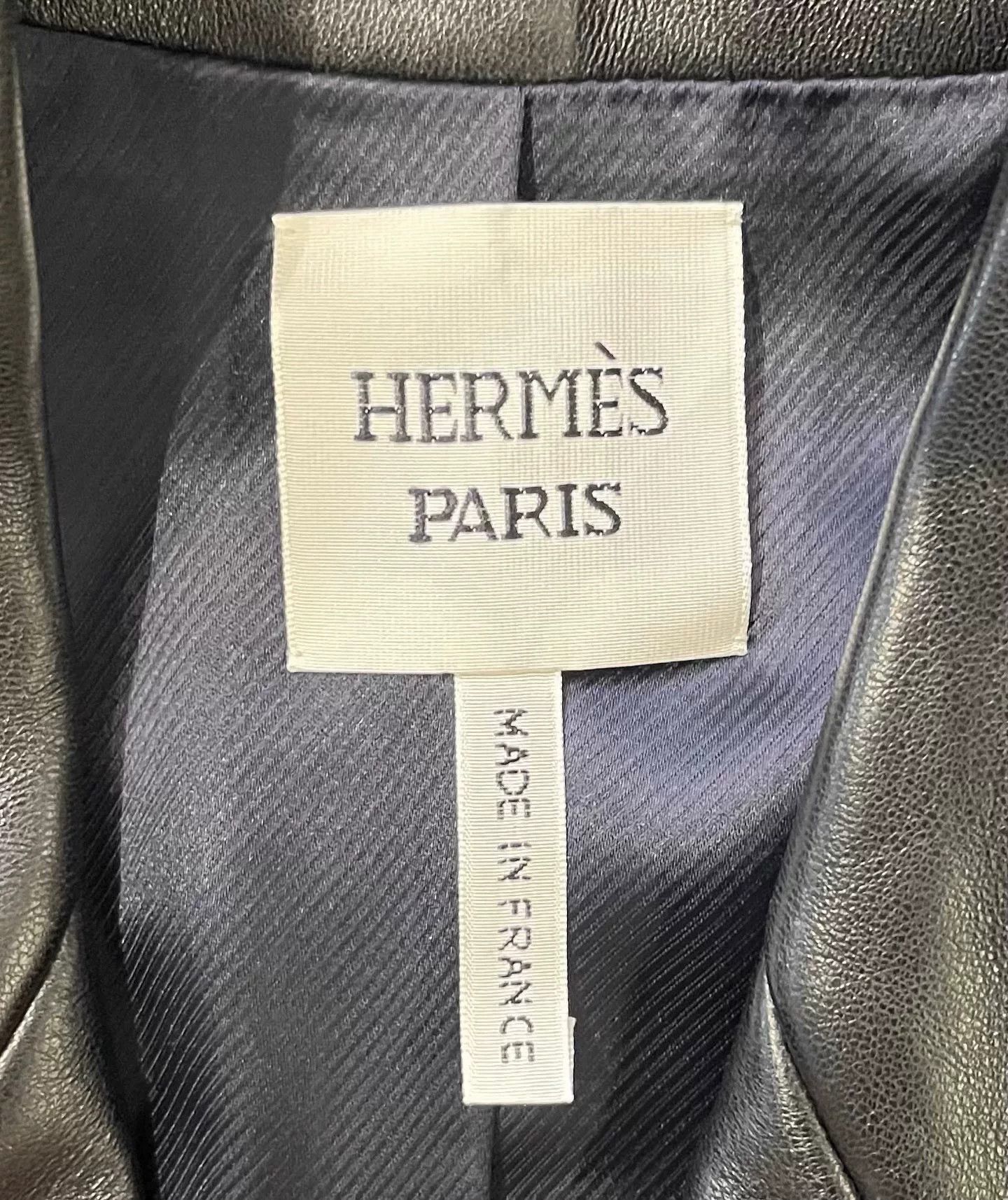 Hermes HERMES Black Leather Button Coat Size US S / EU 44-46 / 1 - 5 Thumbnail