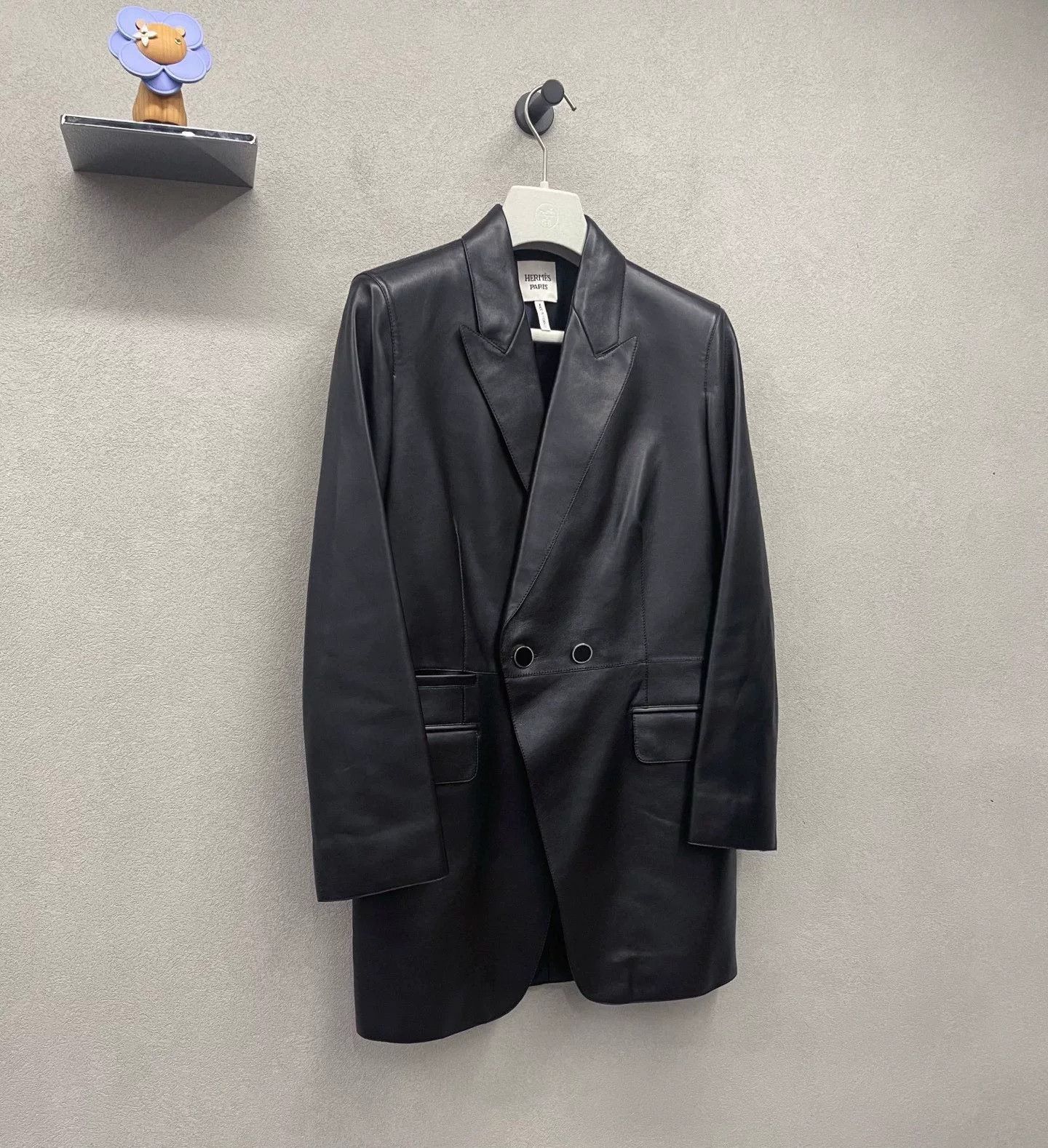Hermes HERMES Black Leather Button Coat Size US S / EU 44-46 / 1 - 3 Thumbnail