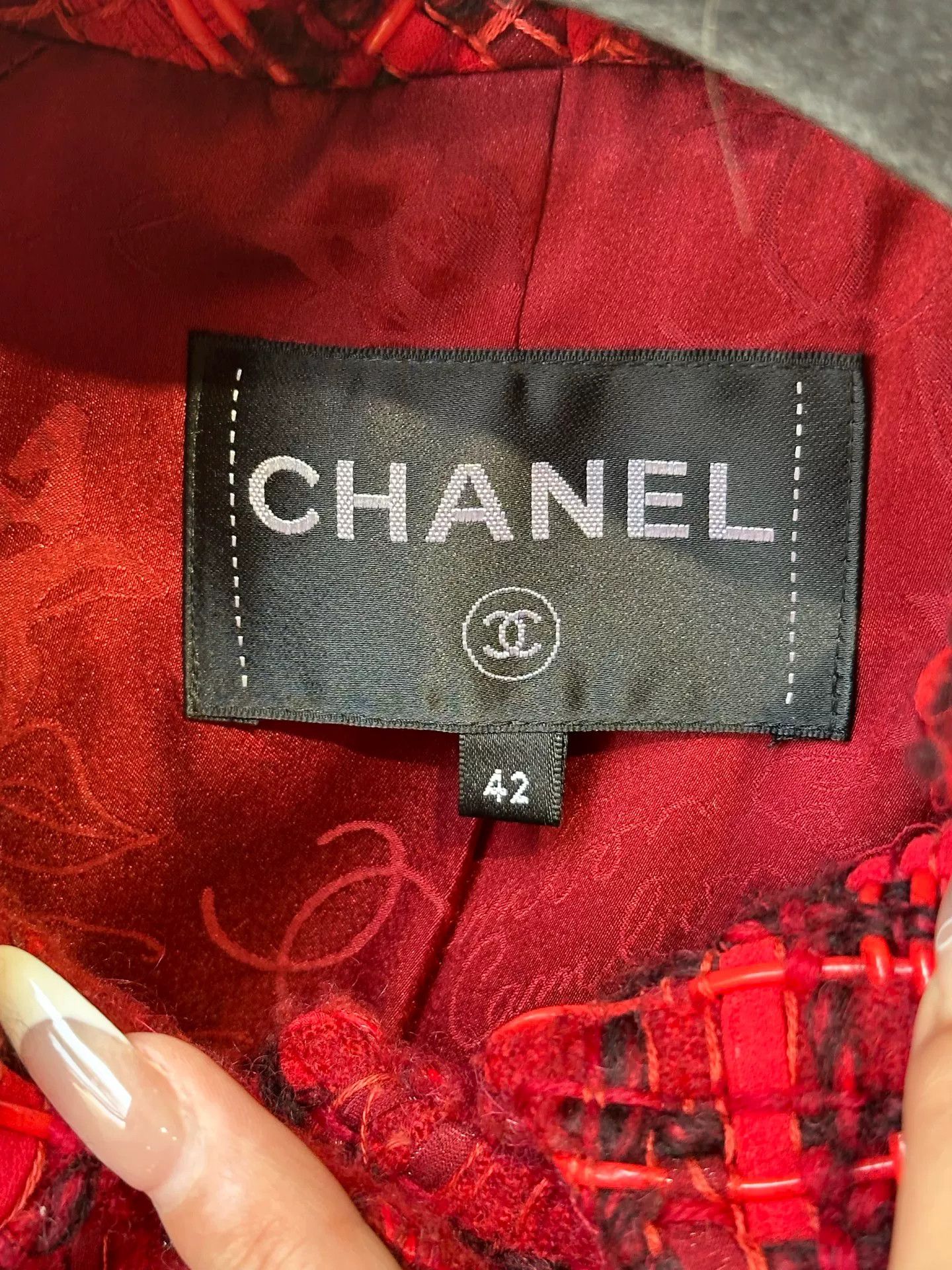 Chanel Chanel Red Tweed Mid-Length Coat FR42 Size US L / EU 52-54 / 3 - 3 Thumbnail