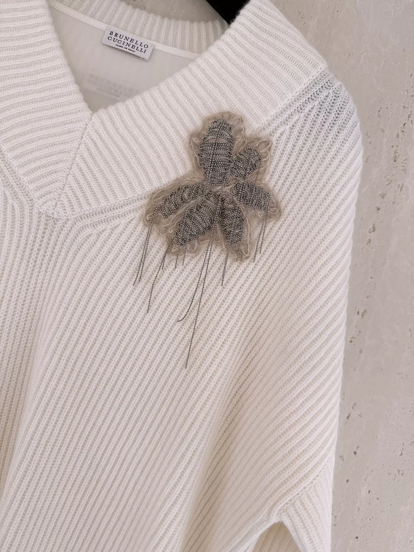 Brunello Cucinelli Brunello Cucinelli Beaded Flower Cashmere Dress Size US XXS / EU 40 - 3 Thumbnail