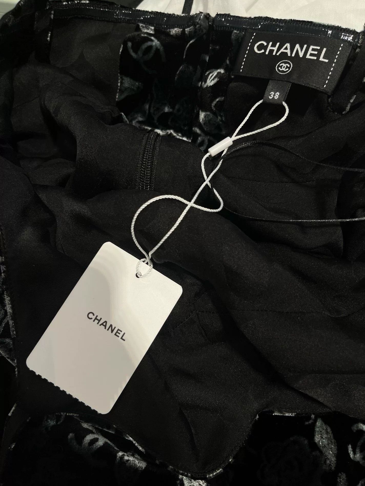 Chanel Chanel Black Velvet Printed Camisole Dress Size US M / EU 48-50 / 2 - 4 Thumbnail