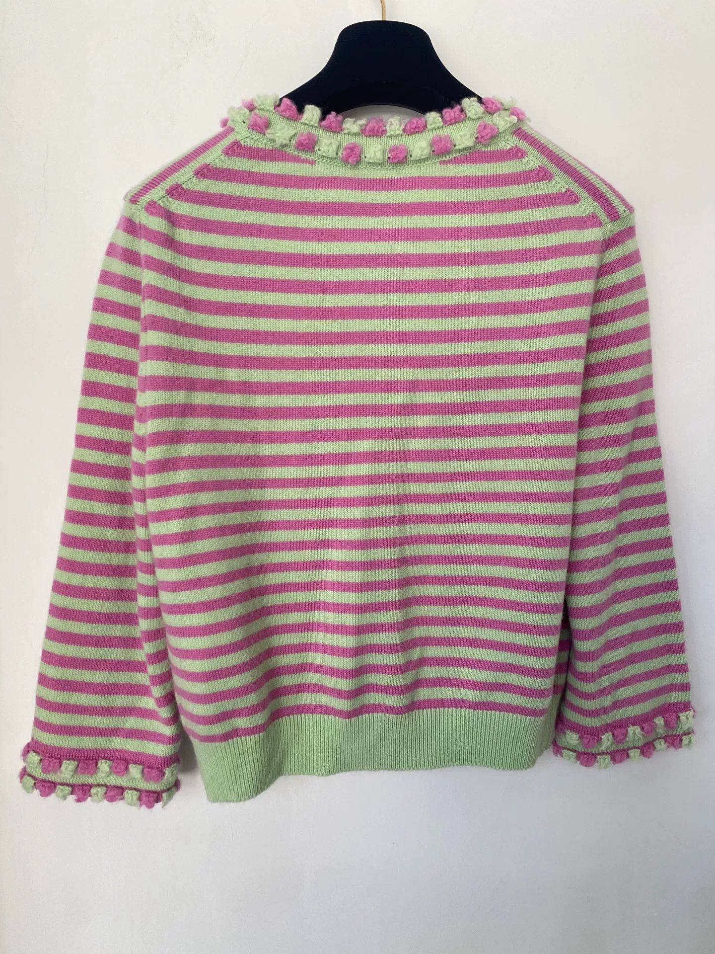 Chanel Chanel Pink Green Stripe Knit Cardigan Size US M / EU 48-50 / 2 - 2 Thumbnail