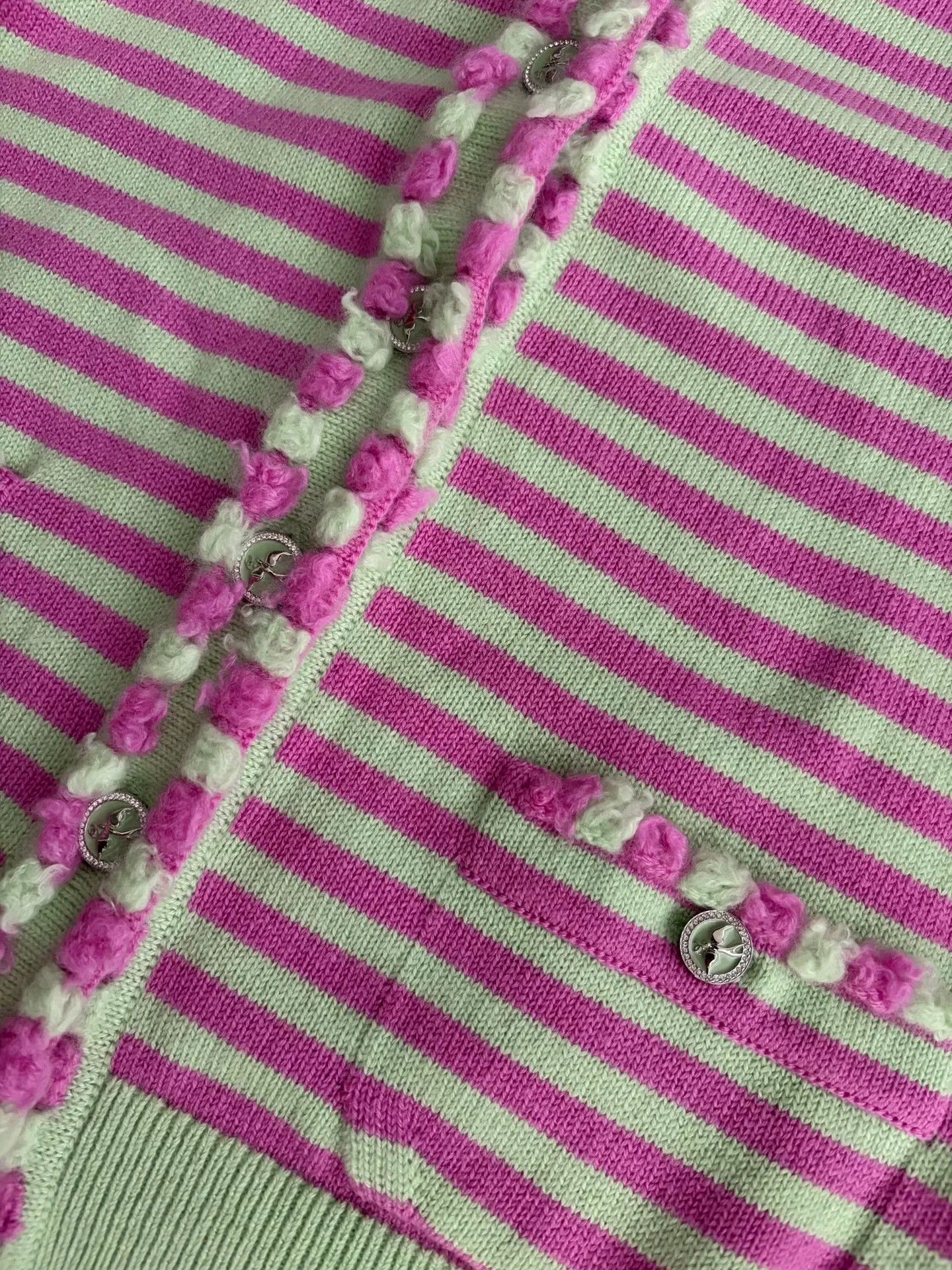 Chanel Chanel Pink Green Stripe Knit Cardigan Size US M / EU 48-50 / 2 - 3 Thumbnail