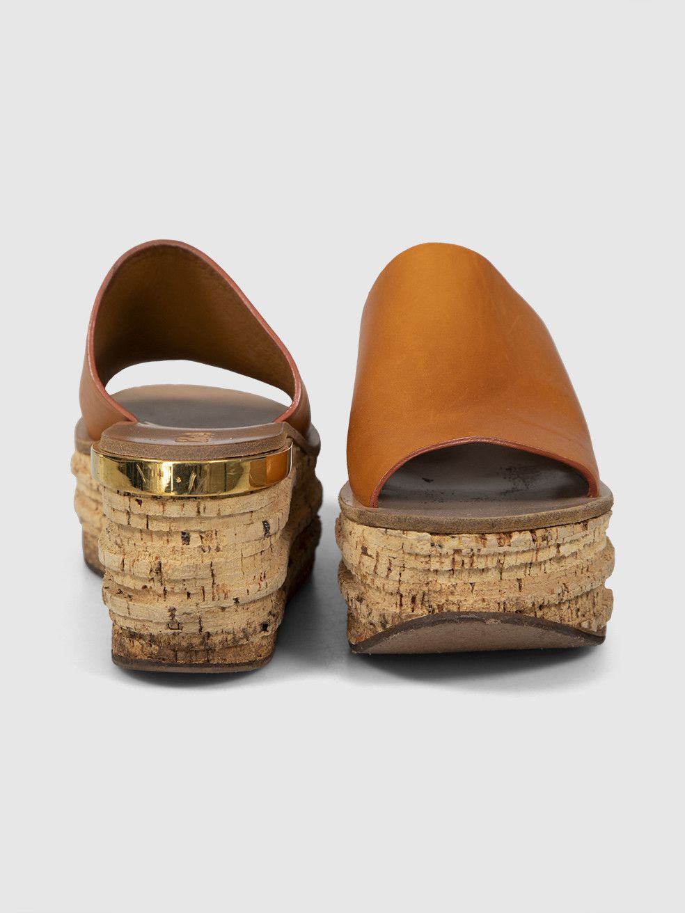 Brown Leather & Cork Wedge Sandals