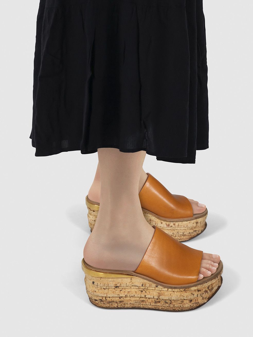 Brown Leather & Cork Wedge Sandals