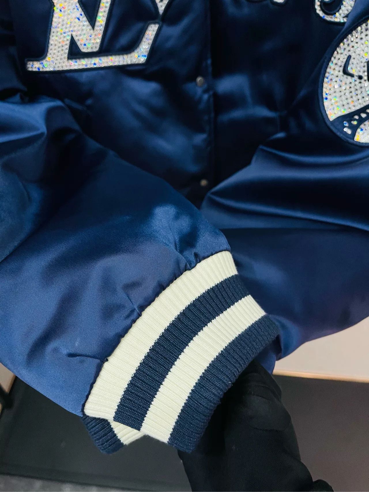 Louis Vuitton LV Blue Satin Rhinestone Baseball Jacket Size US XS / EU 42 / 0 - 5 Thumbnail