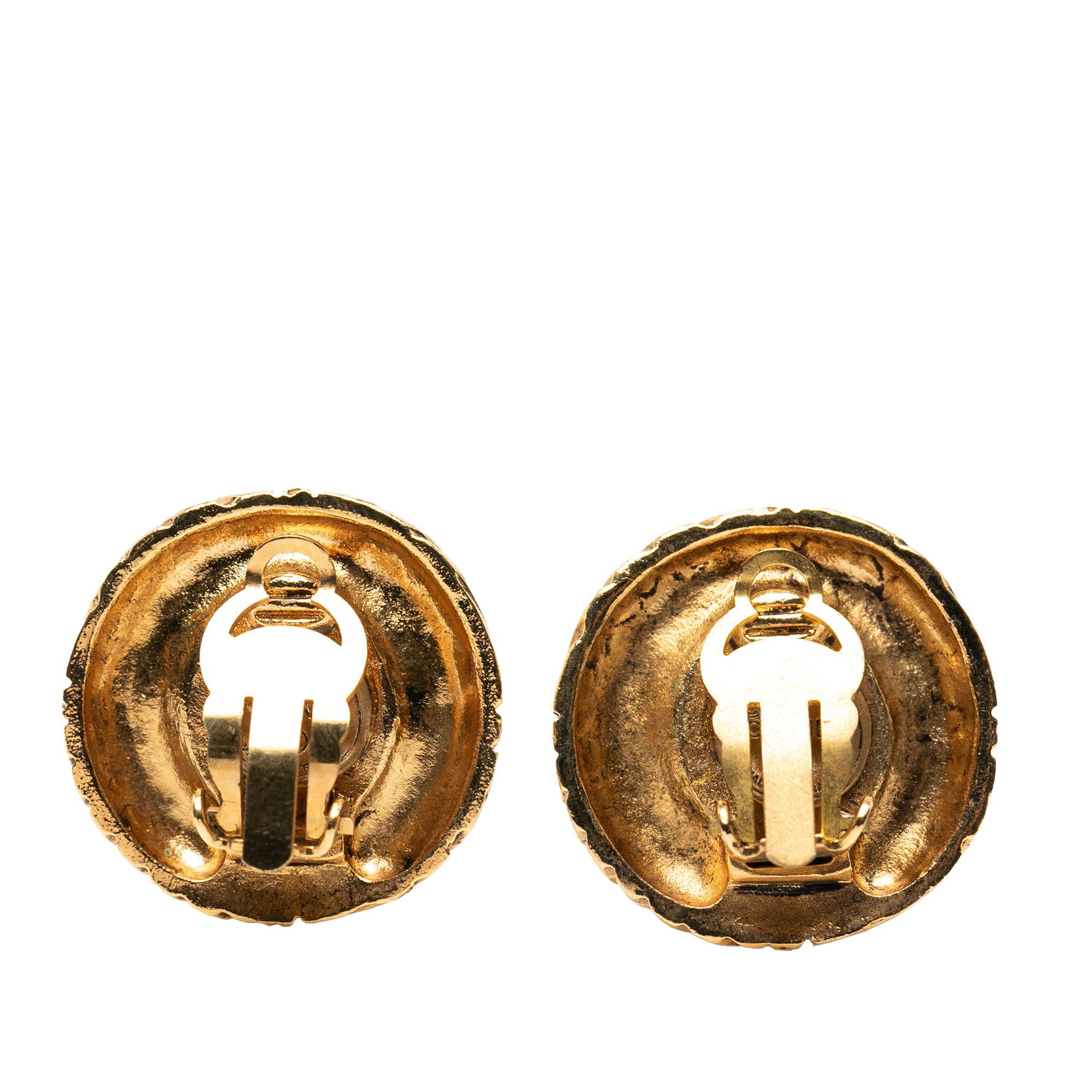 Chanel Chanel Gold Plated Rhinestone Round Clip On Earrings Size ONE SIZE - 2 Thumbnail