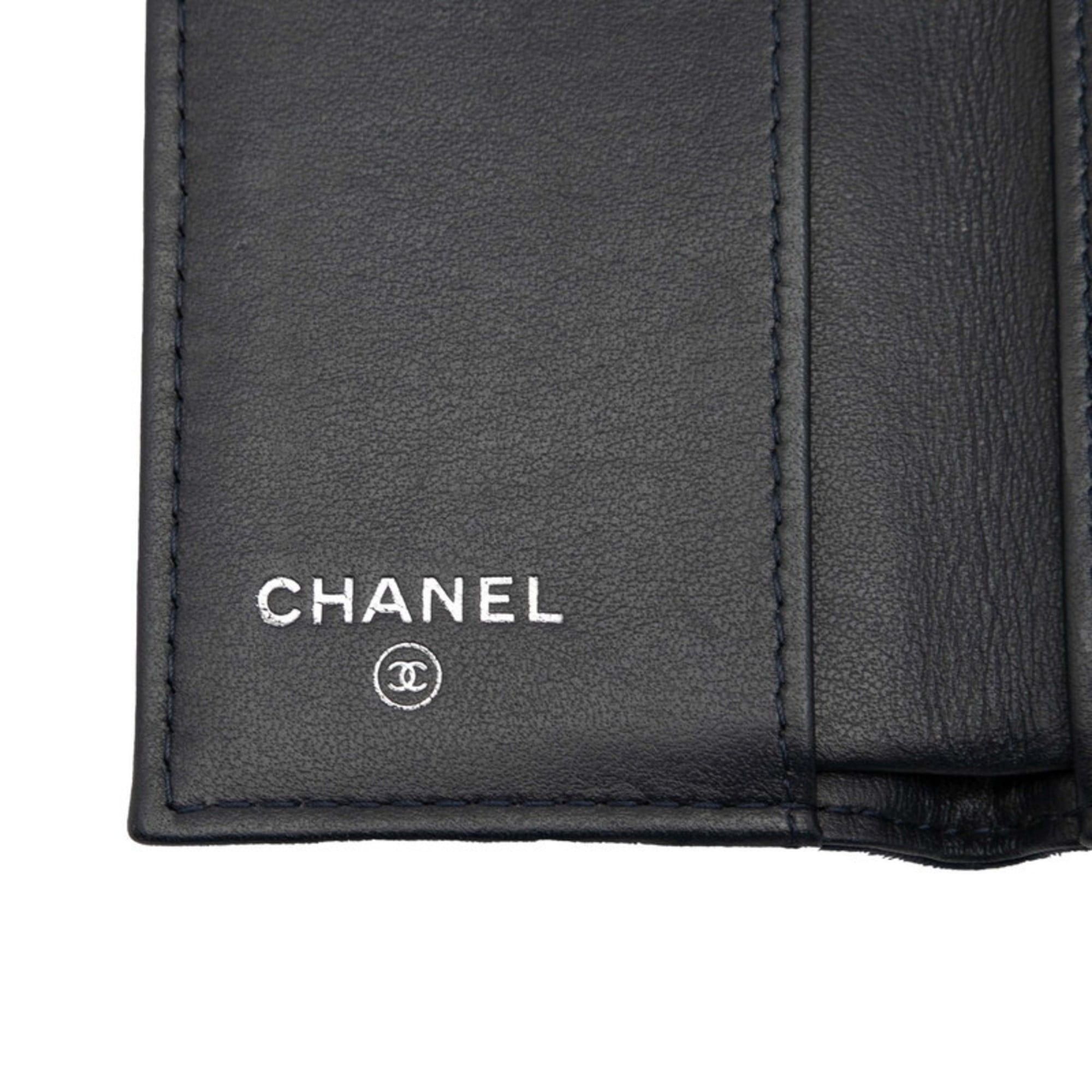 Chanel CHANEL Camellia Coco Mark Tri-fold Wallet Navy Leather Women's Size ONE SIZE - 5 Thumbnail