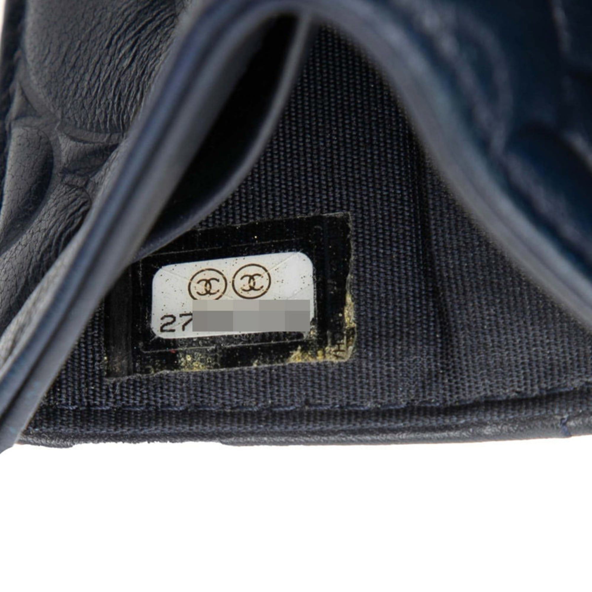 Chanel CHANEL Camellia Coco Mark Tri-fold Wallet Navy Leather Women's Size ONE SIZE - 6 Thumbnail