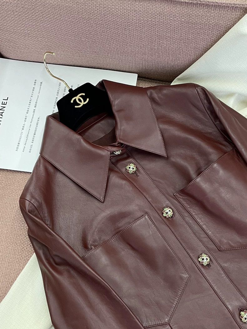 Chanel Chanel 22K Bordeaux Red Leather Jacket Size US M / EU 48-50 / 2 - 2 Thumbnail