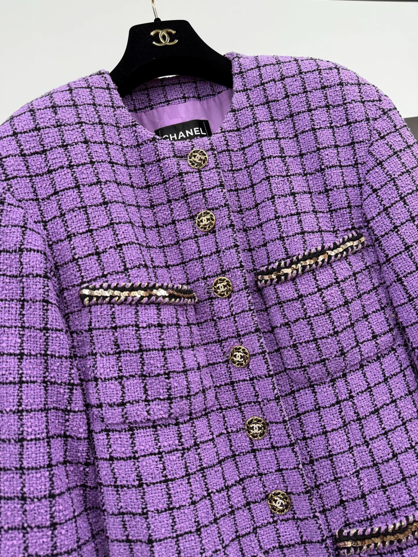 Chanel Chanel Purple Plaid Knit Jacket Size US M / EU 48-50 / 2 - 2 Thumbnail