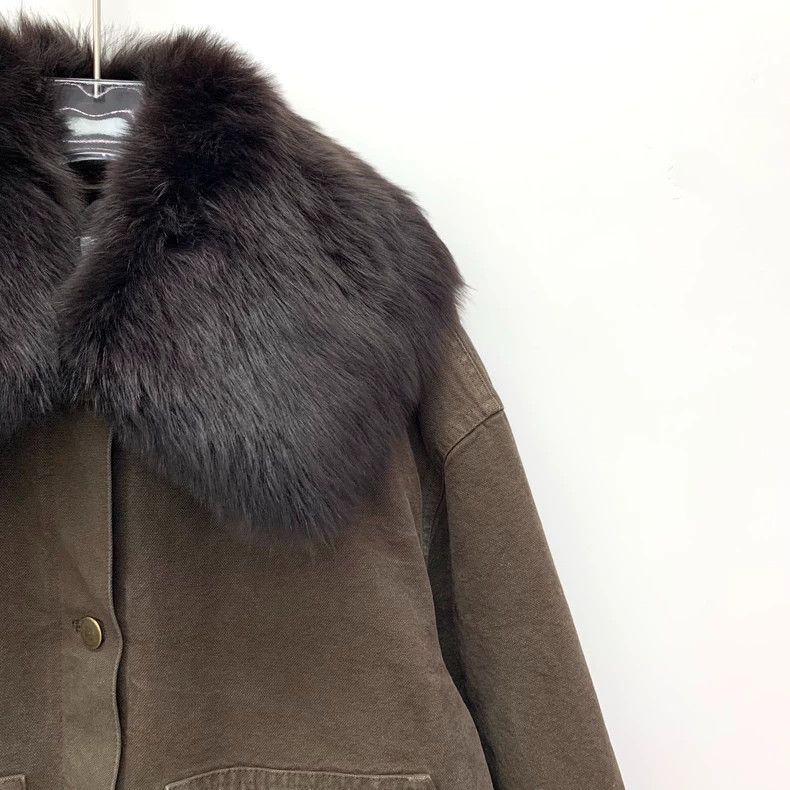 Prada Prada 24 Brown Cotton Fur Collar Jacket Size US S / EU 44-46 / 1 - 3 Thumbnail