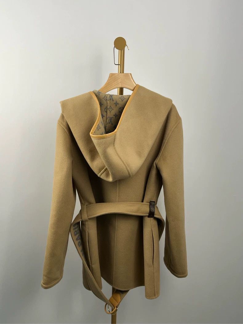 Louis Vuitton LV Brown Logo Hooded Wool Coat Size US XS / EU 42 / 0 - 2 Thumbnail