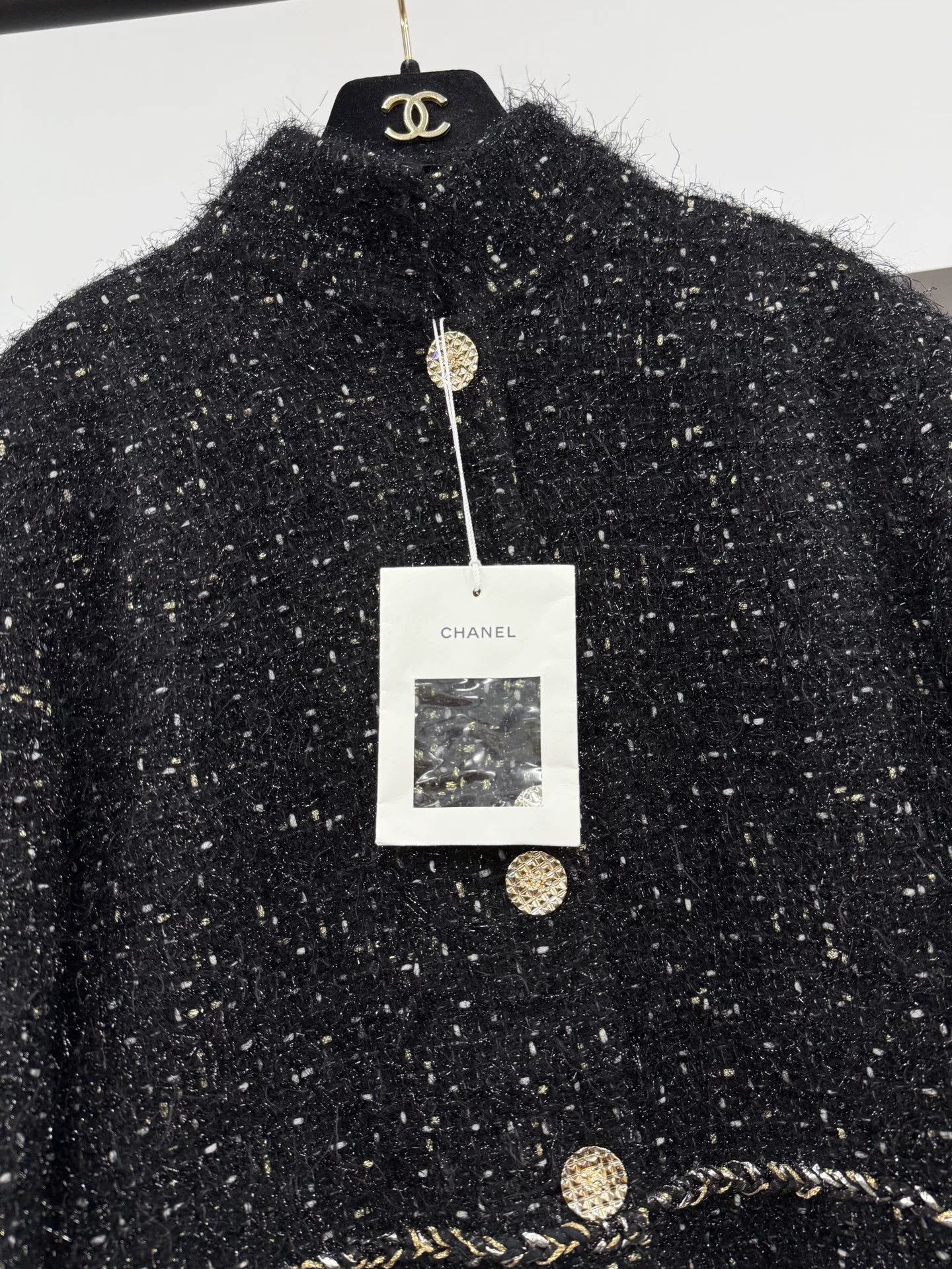 Chanel Chanel Black Silver Shimmer Mid-Length Coat Size US M / EU 48-50 / 2 - 2 Thumbnail