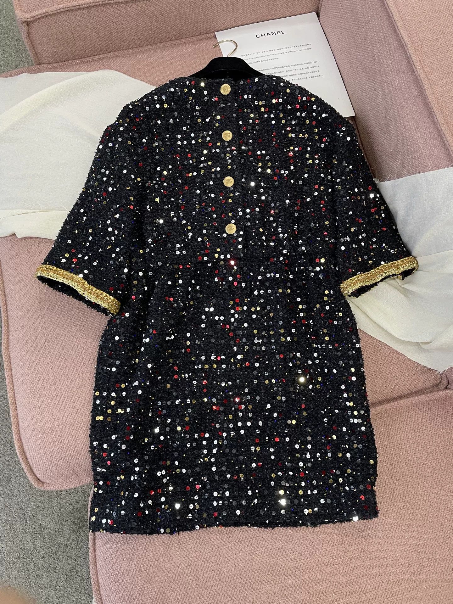 chanel black and gold dress Chanel 19A Black Gold Tweed Dress main image 0