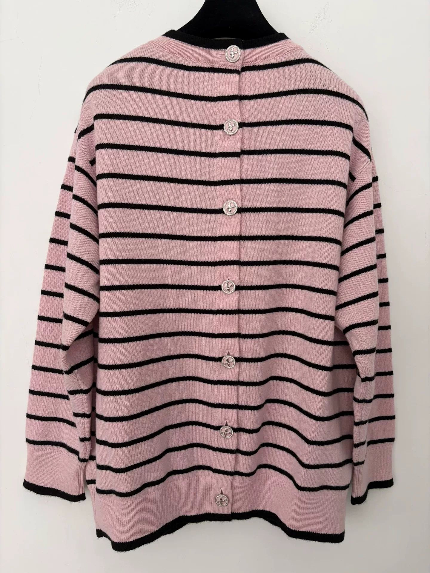 Chanel Chanel Pink Black Stripe Button Cardigan Size US M / EU 48-50 / 2 - 2 Thumbnail