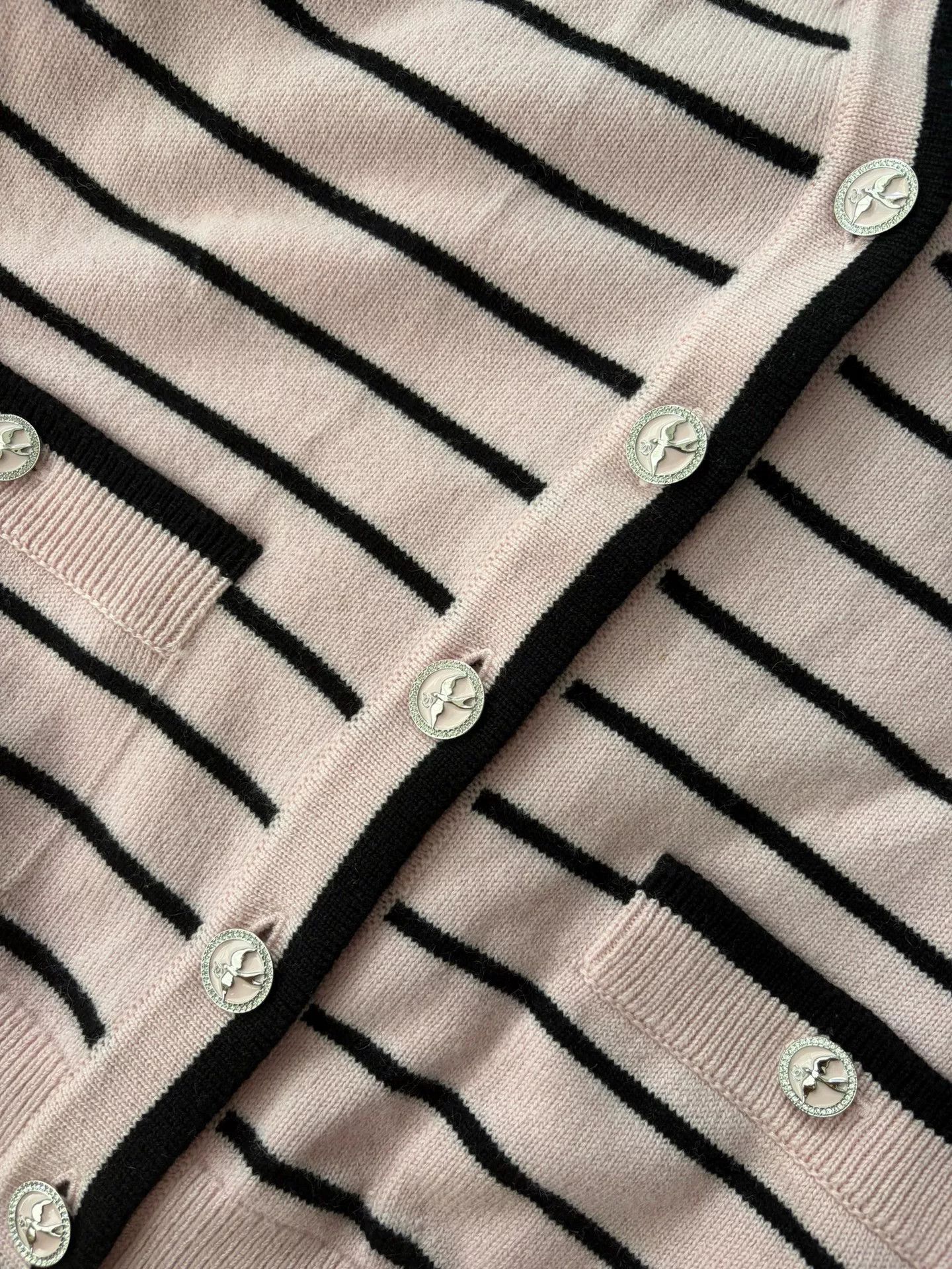 Chanel Chanel Pink Black Stripe Button Cardigan Size US M / EU 48-50 / 2 - 3 Thumbnail