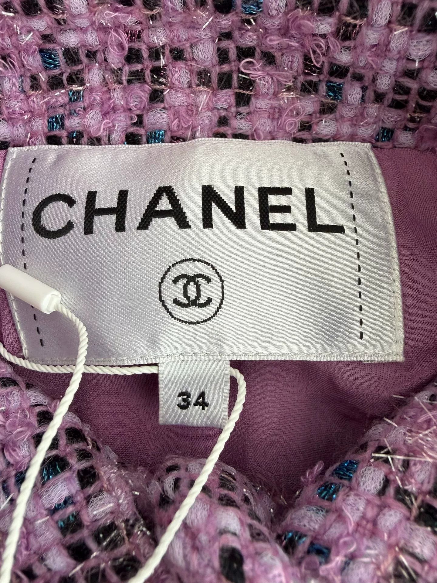 Chanel Chanel Purple Houndstooth Wool Stand-Collar Coat Size US XS / EU 42 / 0 - 5 Thumbnail