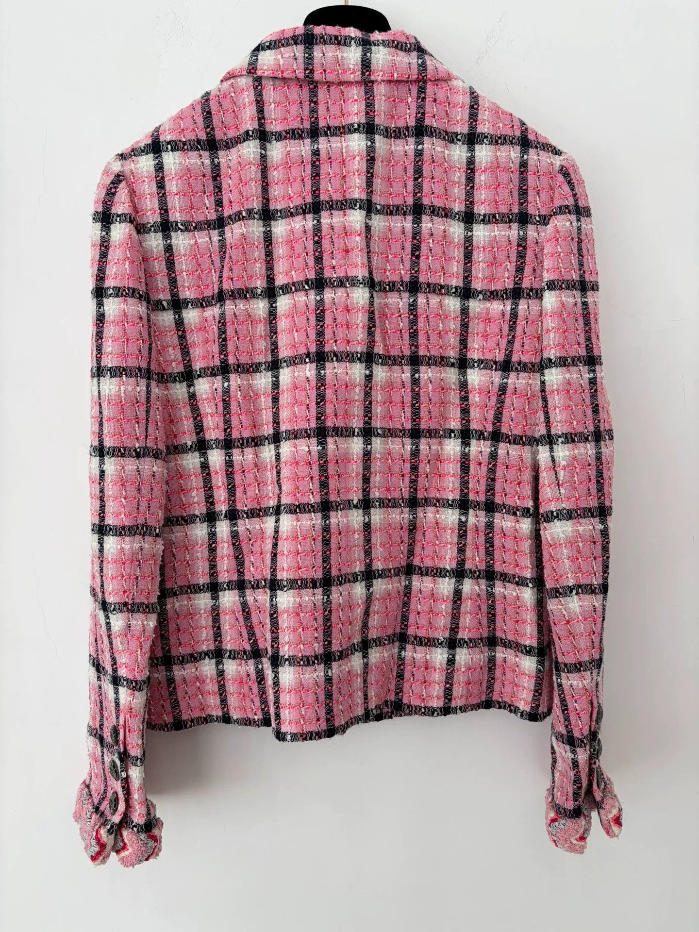 Chanel Chanel Pink Plaid Tweed Stand-Collar Jacket Size US S / EU 44-46 / 1 - 2 Thumbnail