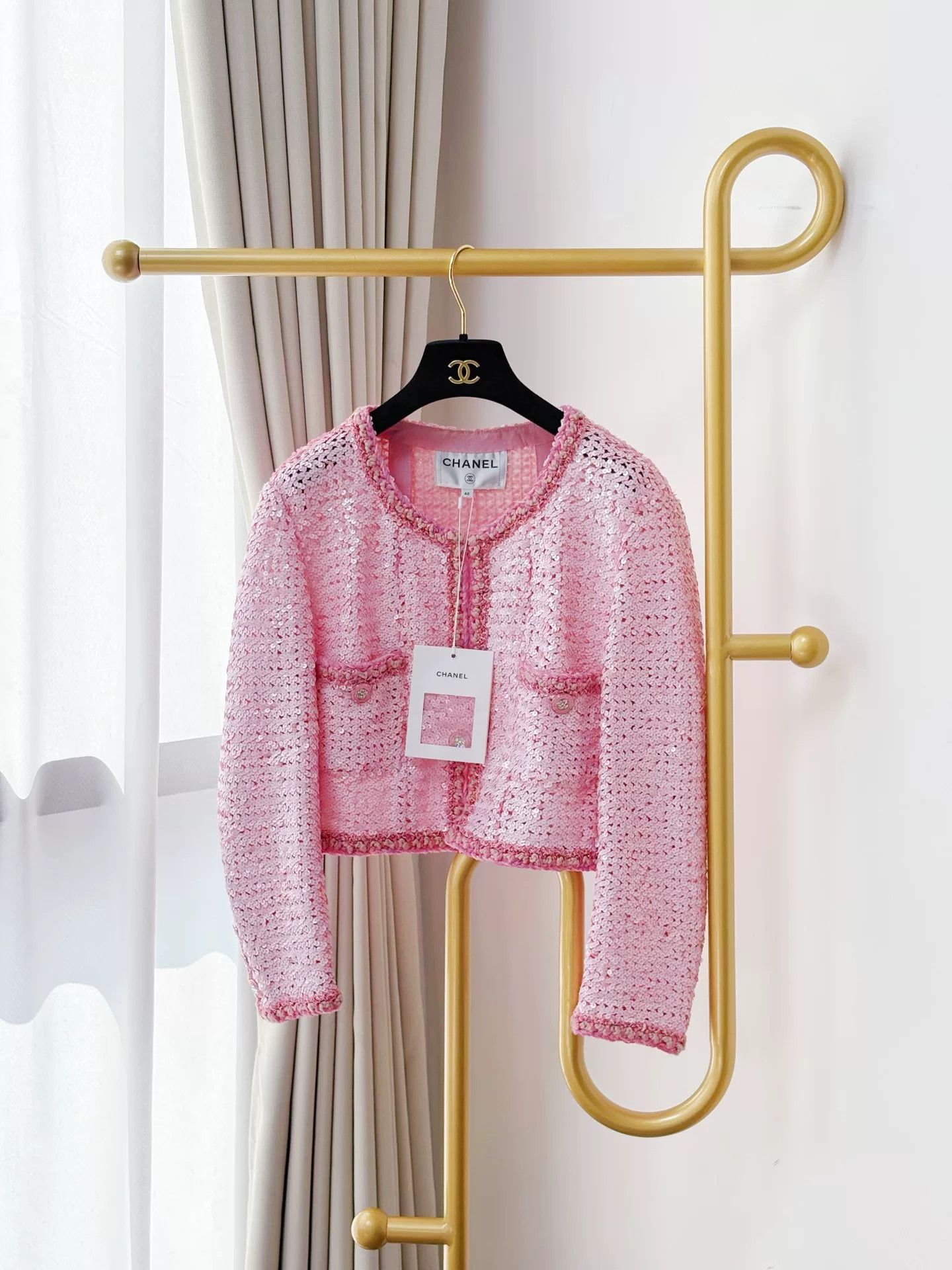 Chanel Chanel 23C Pink Sequin Knit Jacket Size US L / EU 52-54 / 3 - 3 Thumbnail
