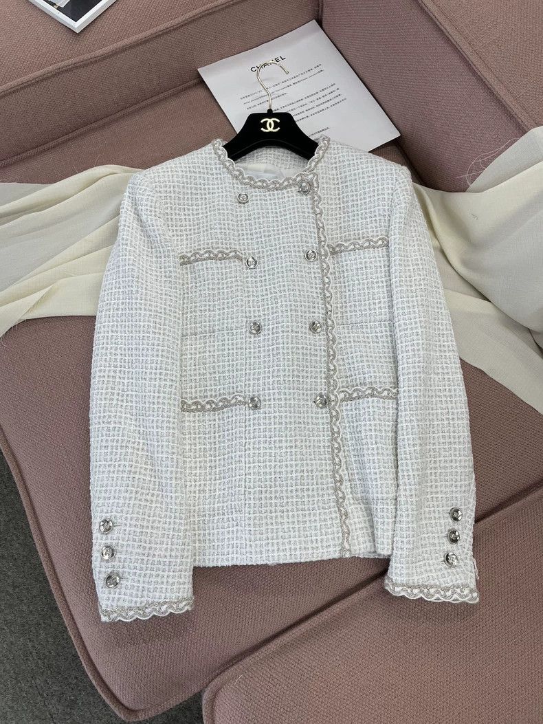 Chanel Chanel 25C White Tweed Double-Breasted Jacket Size US S / EU 44-46 / 1 - 2 Thumbnail