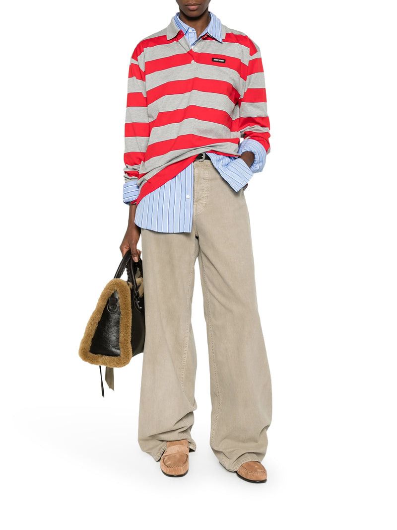 Miu Miu STRIPED COTTON JERSEY POLO SHIRT WITH LOGO PATCH Size S / US 4 / IT 40 - 2 Thumbnail