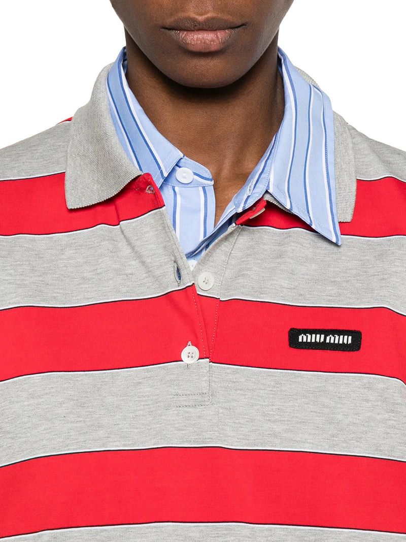 Miu Miu STRIPED COTTON JERSEY POLO SHIRT WITH LOGO PATCH Size L / US 10 / IT 46 - 5 Thumbnail
