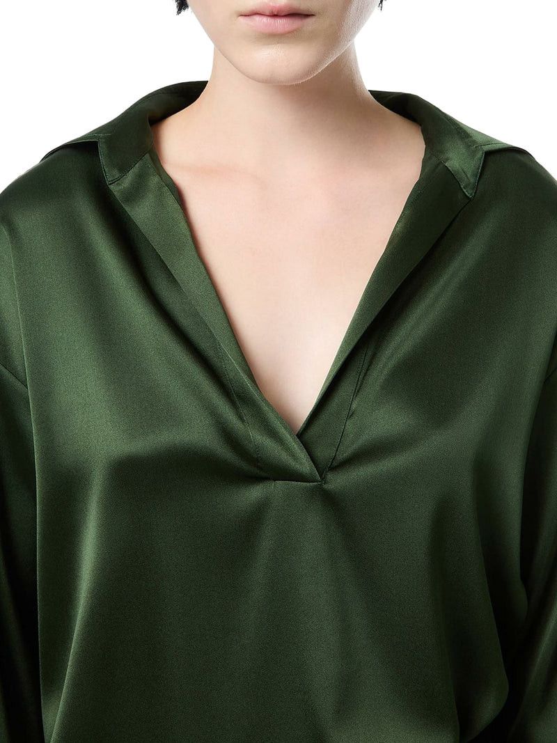 Tom Ford SILK SATIN BLOUSE WITH TF LOGO EMBROIDERED IN TONE-ON-TONE GREEN Size M / US 6-8 / IT 42-44 - 5 Thumbnail