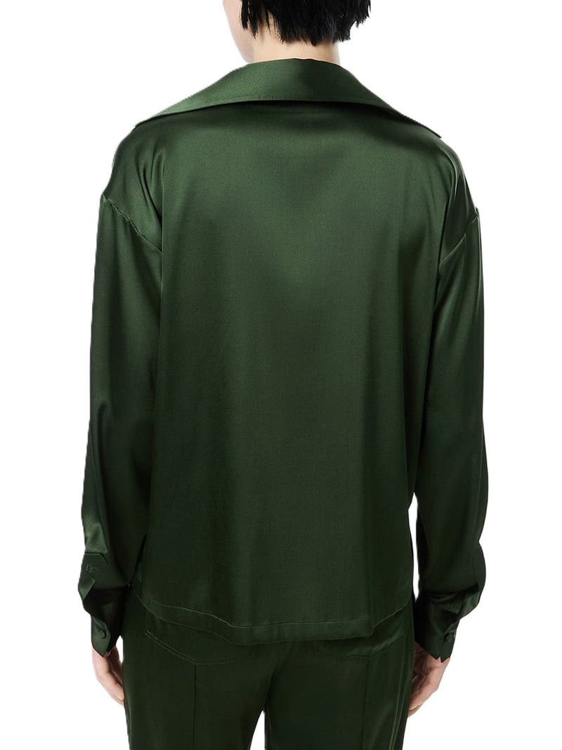 Tom Ford SILK SATIN BLOUSE WITH TF LOGO EMBROIDERED IN TONE-ON-TONE GREEN Size M / US 6-8 / IT 42-44 - 4 Thumbnail