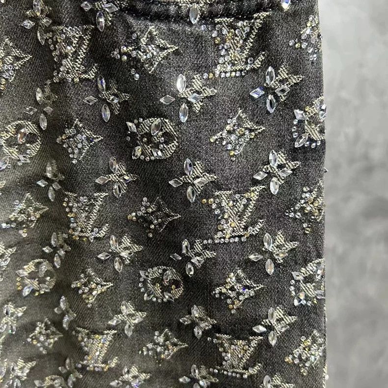 Louis Vuitton Louis Vuitton Black Rhinestone Logo Jeans Size US 31 - 3 Thumbnail
