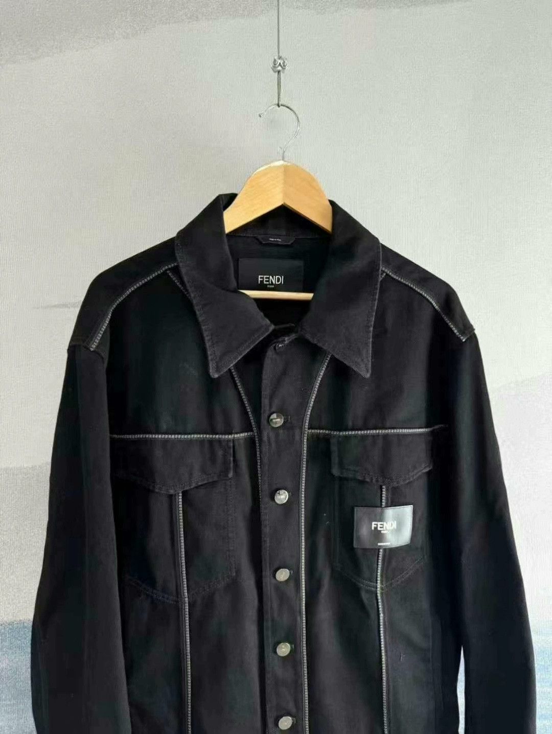 Fendi Fendi Black Denim Jacket with Leather Patch Size US L / EU 52-54 / 3 - 2 Thumbnail
