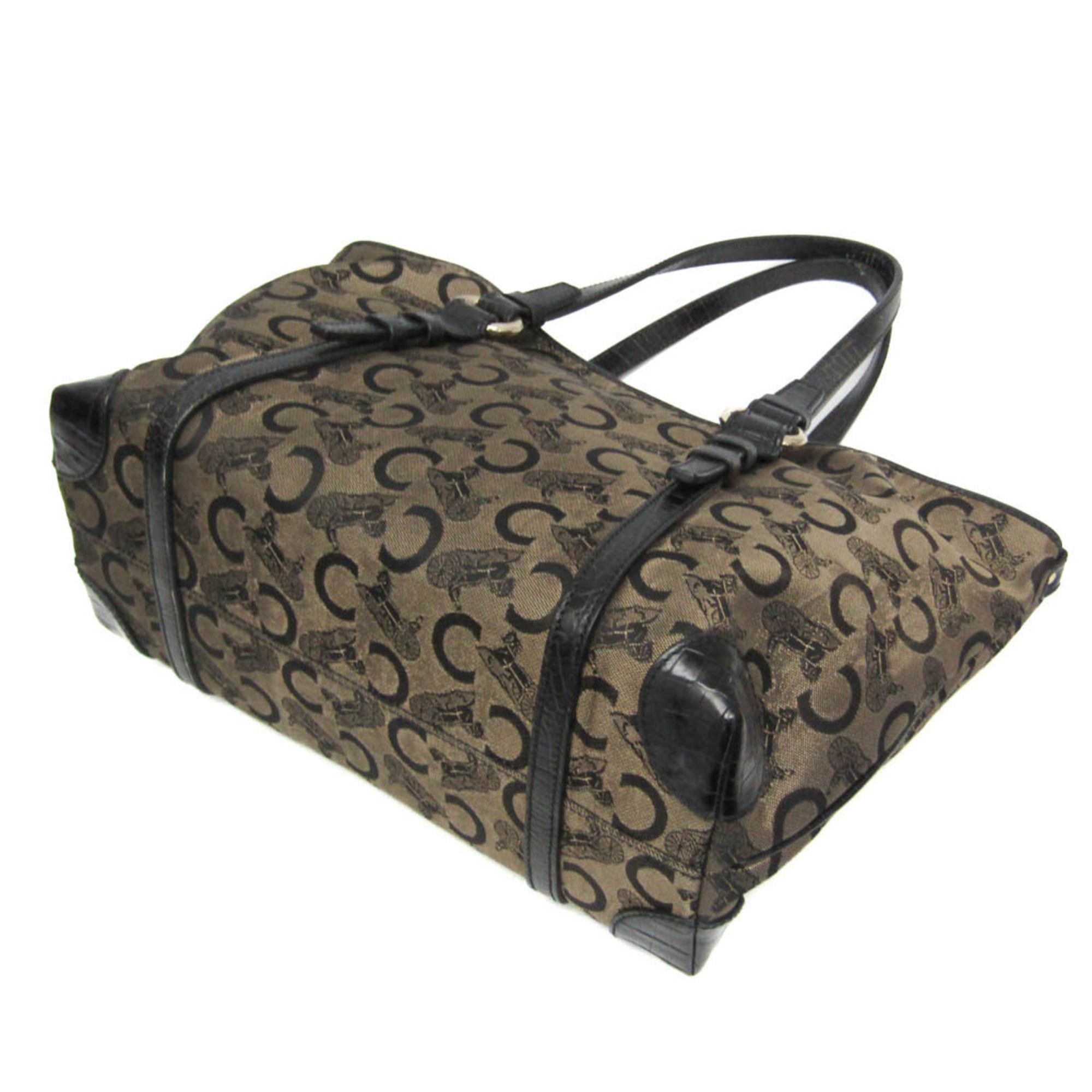 Celine Celine C Macadam Carriage Pattern Women's Canvas,Leather Tote Bag Beige,Black Size ONE SIZE - 3 Thumbnail