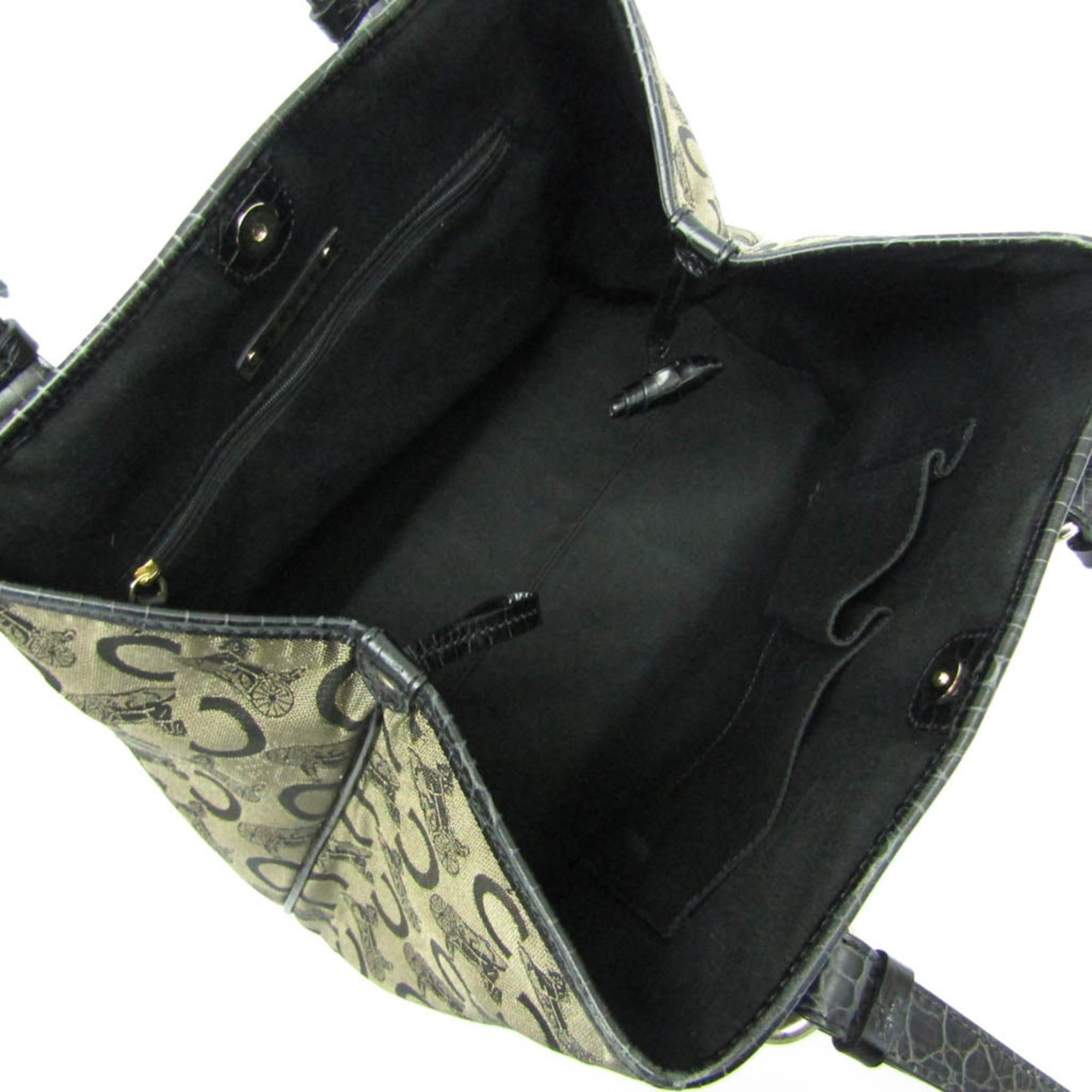 Celine Celine C Macadam Carriage Pattern Women's Canvas,Leather Tote Bag Beige,Black Size ONE SIZE - 4 Thumbnail