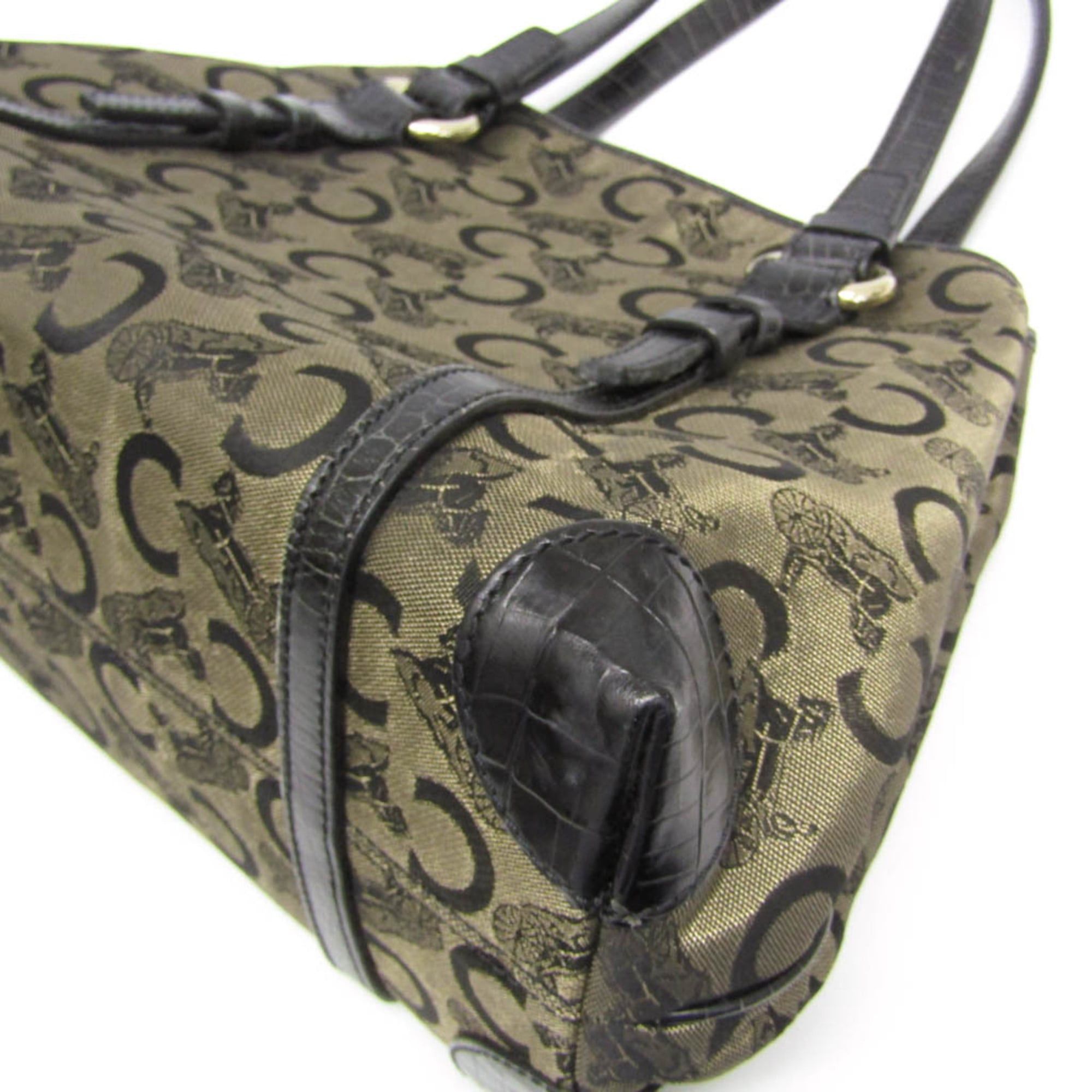 Celine Celine C Macadam Carriage Pattern Women's Canvas,Leather Tote Bag Beige,Black Size ONE SIZE - 6 Thumbnail