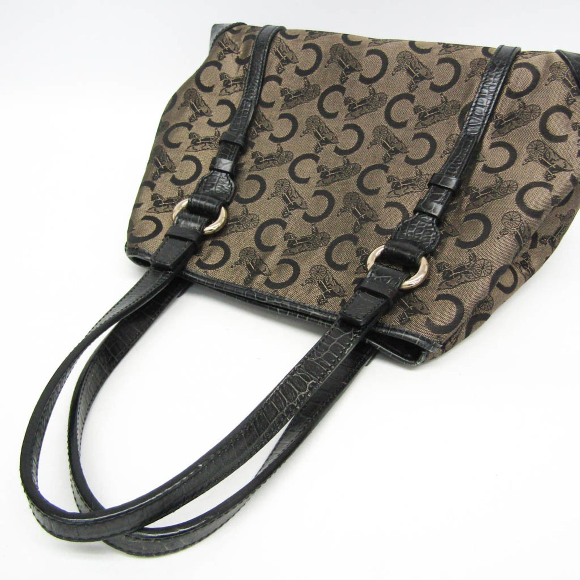 Celine Celine C Macadam Carriage Pattern Women's Canvas,Leather Tote Bag Beige,Black Size ONE SIZE - 7 Thumbnail