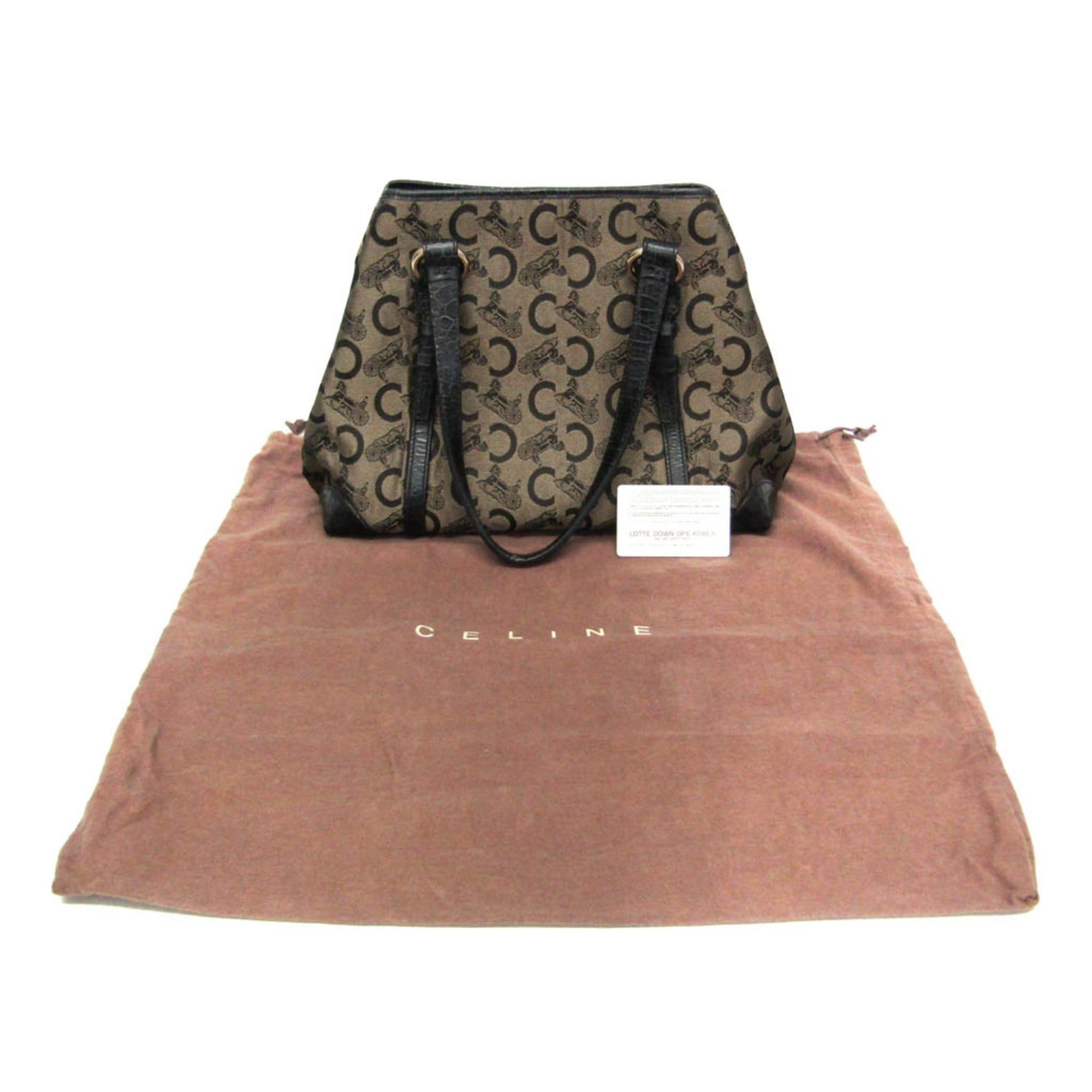 Celine Celine C Macadam Carriage Pattern Women's Canvas,Leather Tote Bag Beige,Black Size ONE SIZE - 2 Thumbnail