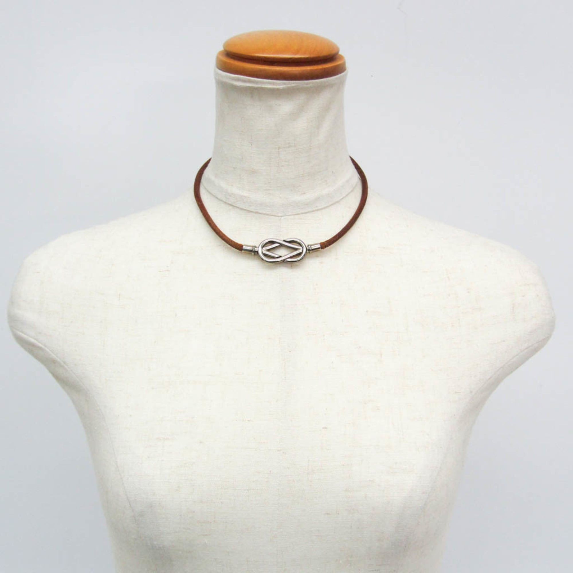 Hermes Hermes Atame Choker Leather,Metal Bangle Silver,Brown Size ONE SIZE - 9 Thumbnail