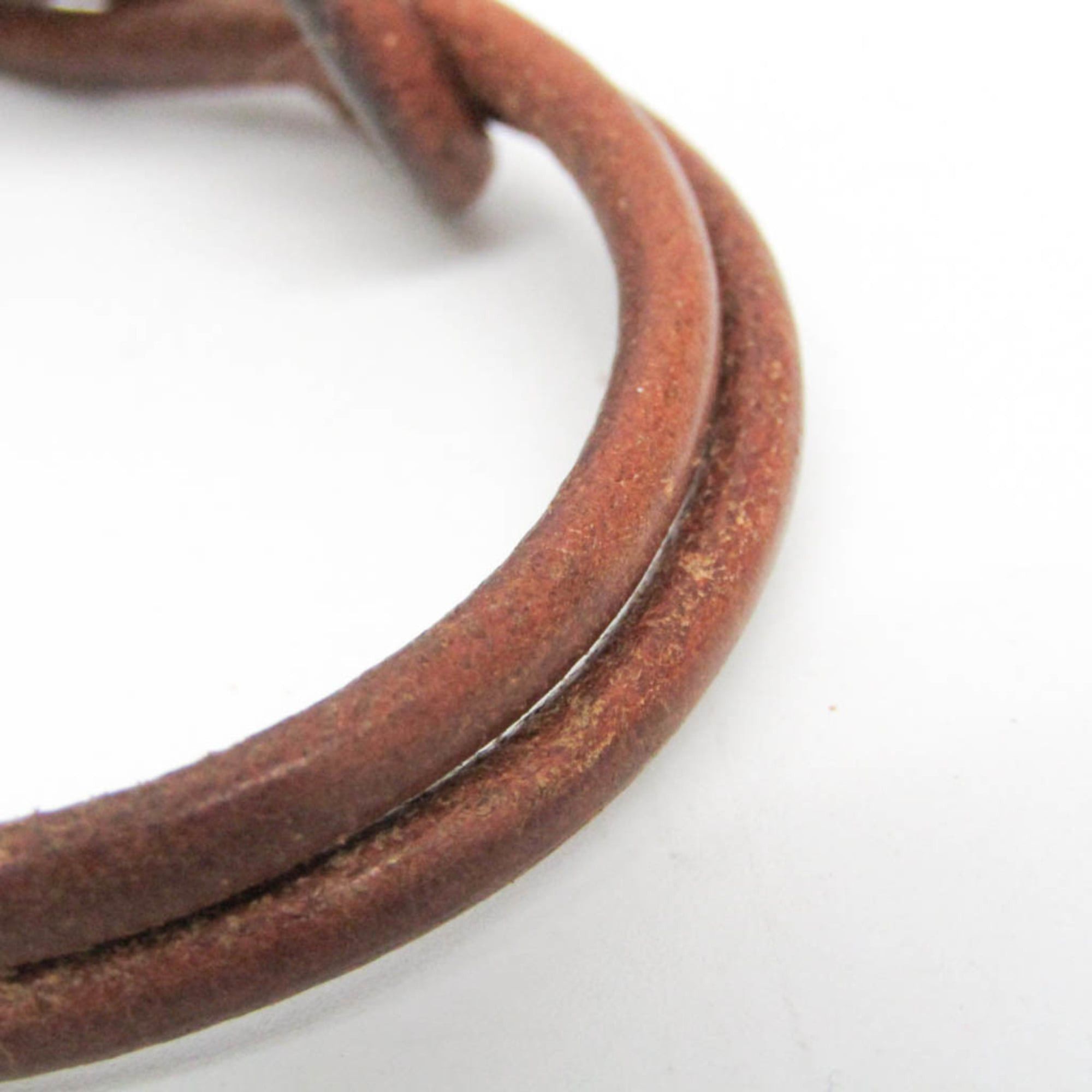Hermes Hermes Hercule Leather,Metal Bangle Silver,Brown Size ONE SIZE - 7 Thumbnail