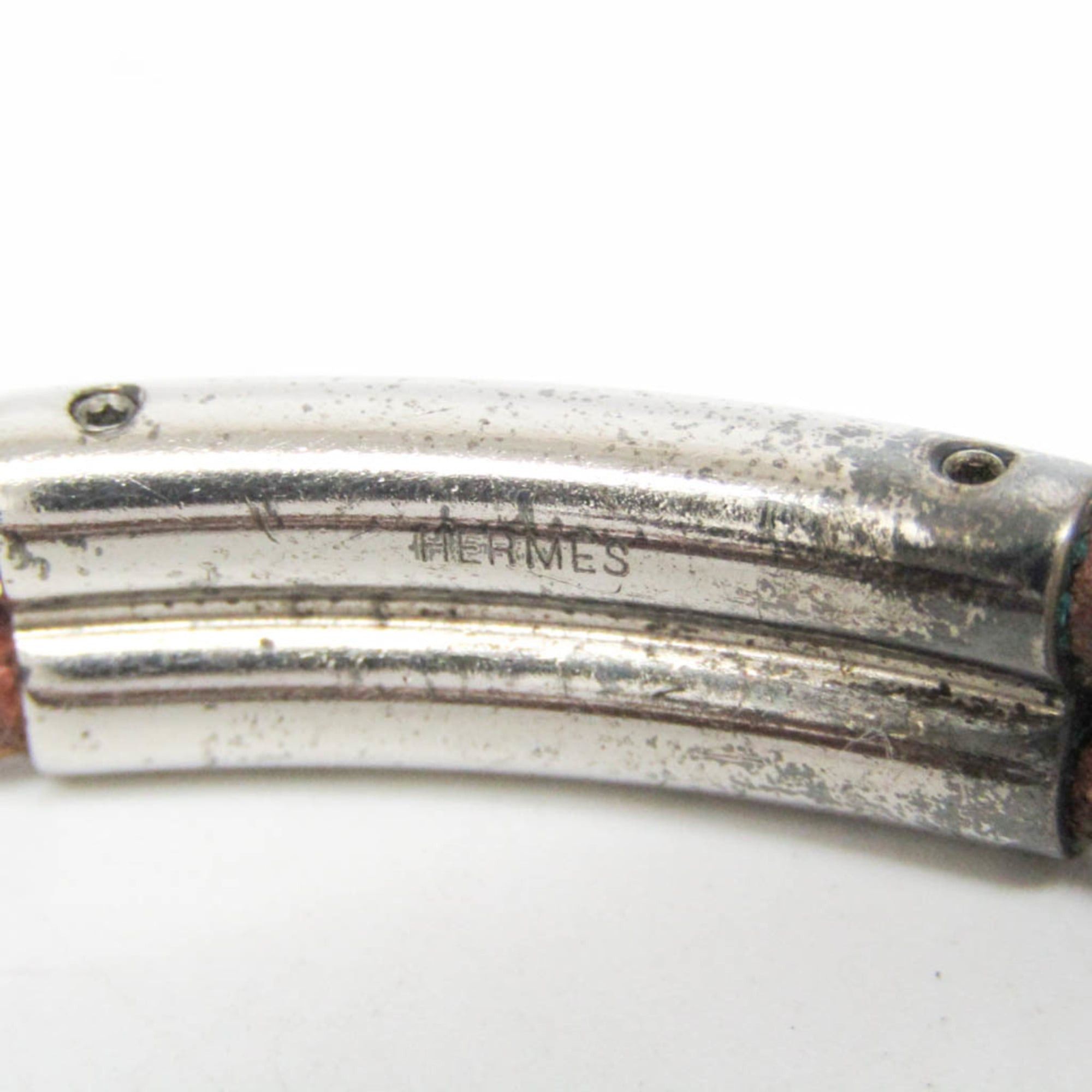 Hermes Hermes Hercule Leather,Metal Bangle Silver,Brown Size ONE SIZE - 9 Thumbnail