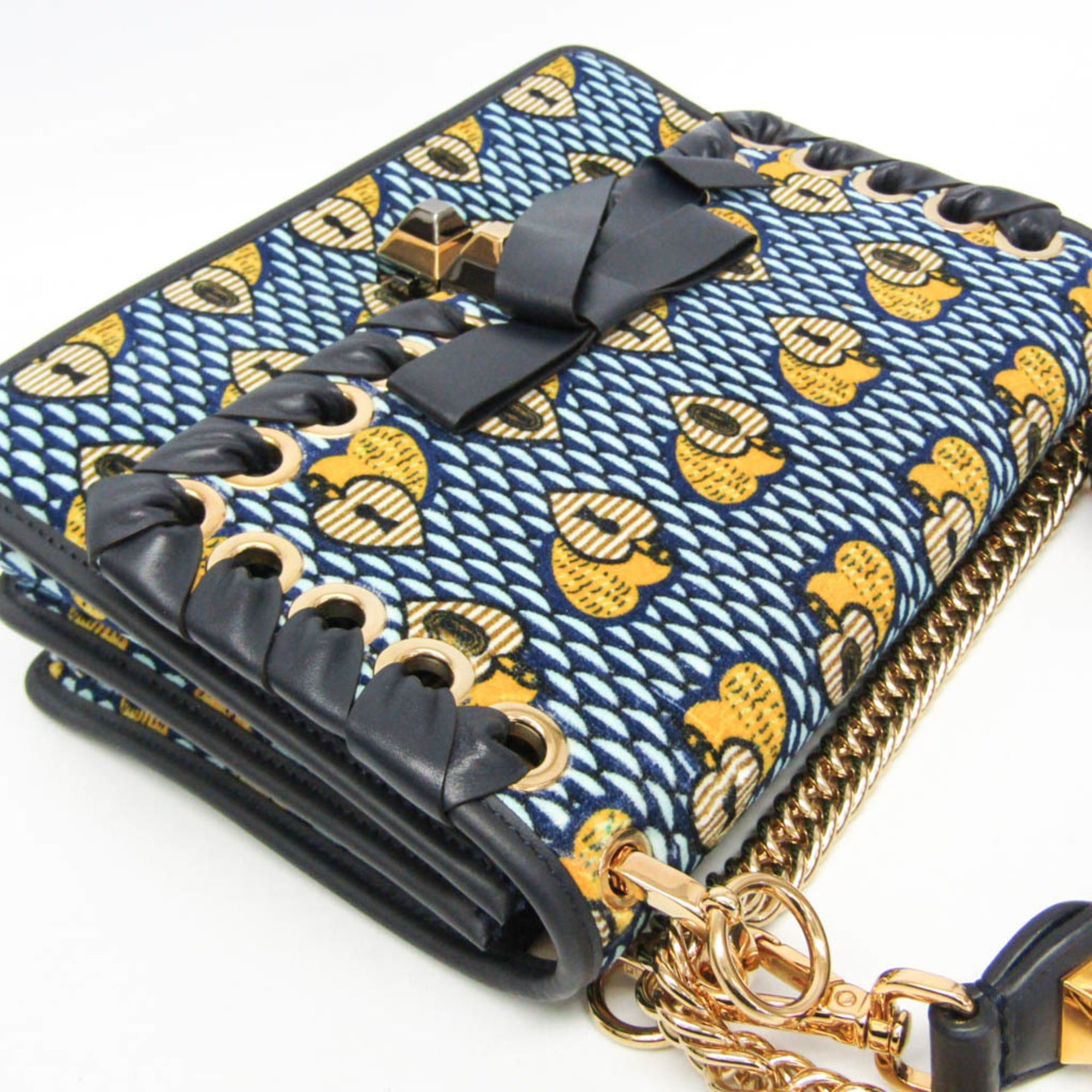 Fendi Fendi KAN I 8BT283 Women's Velvet,Leather Handbag,Shoulder Bag Light Blue,Navy,Yellow Size ONE SIZE - 6 Thumbnail